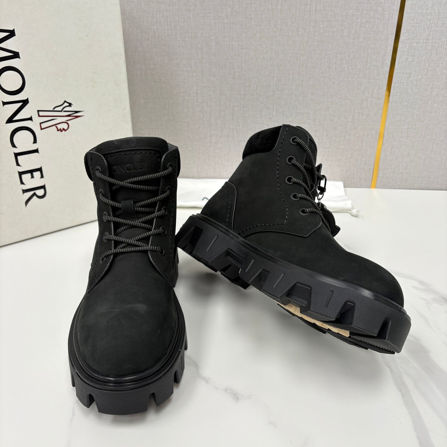 Moncler Black Peak City Nubuck Suede Lace-Up Boots #336113