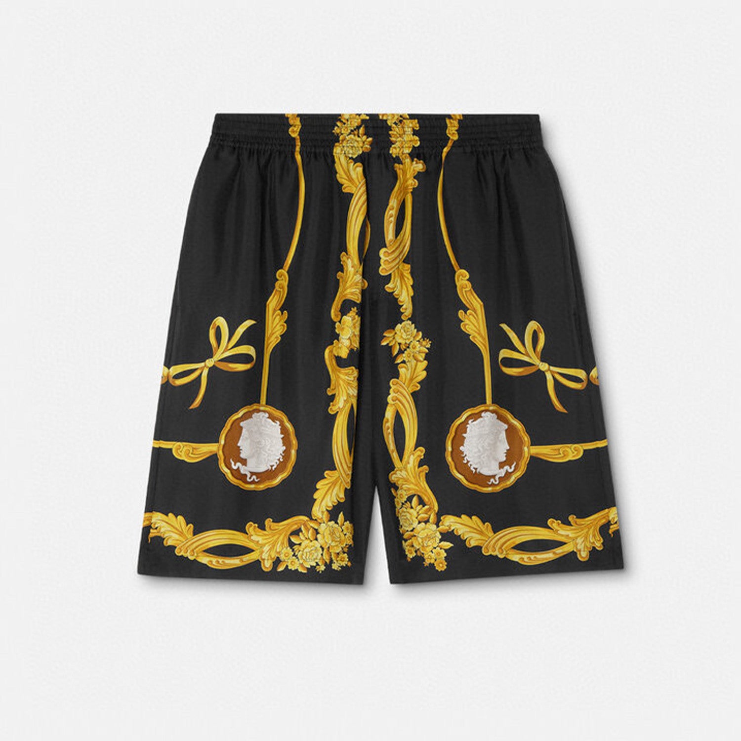 Versace Men's Medusa Cameo Printed Silk Luxury Black Gold Suit Fashion Spring Summer Trend Shirt Shorts Suit Set Ngvp #1728