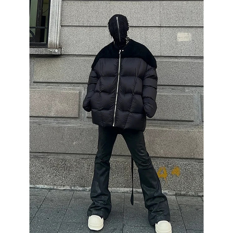 Rick Owens Men's Fall And Winter Black Porterville Flight Feather Jacket Short Jacket Men's Aviator Jacket Fashion Splicing Warm Jacket Ngvp #2496