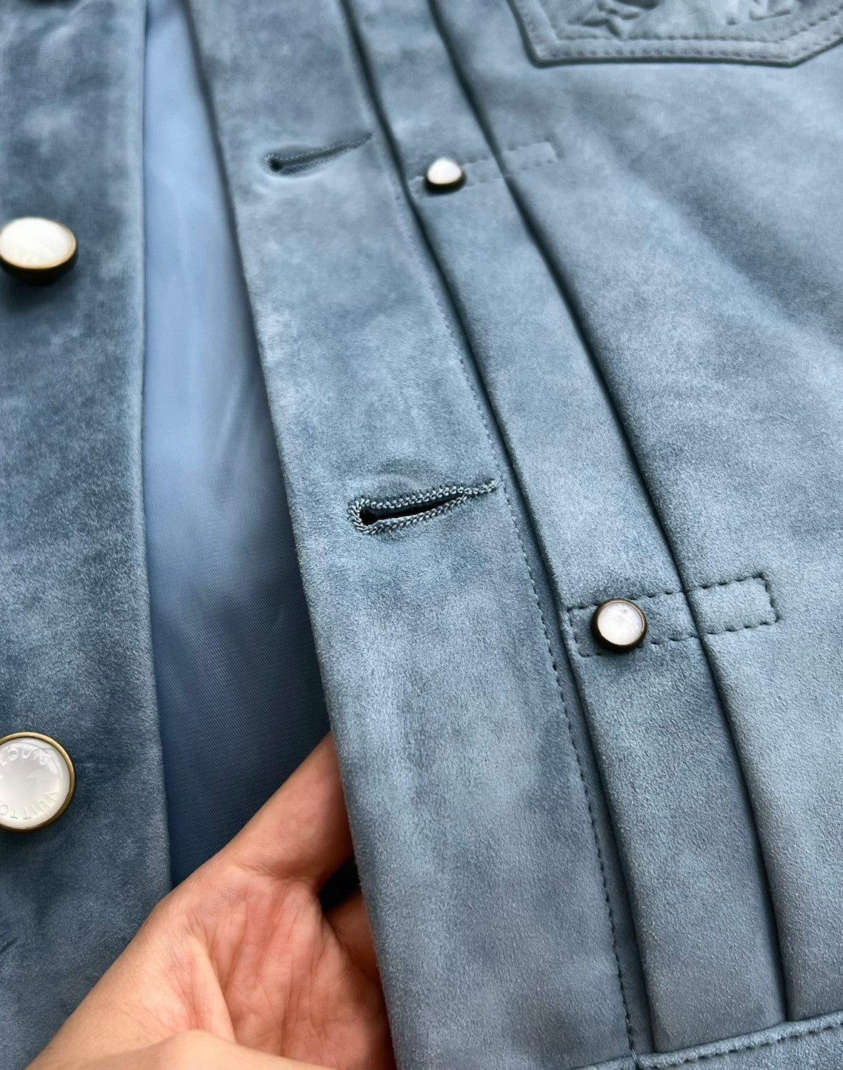 Louis Vuitton TYPE II Men's Spring/autumn Fashion Casual Collared Single Breasted Classic Printed Suede Leather Long Sleeved Jacket #78379