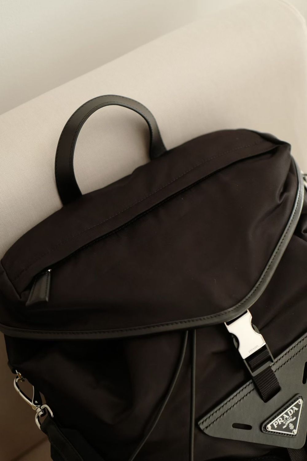 Prada Men's And Women's Large-capacity Backpack With Black Triangle Logo Stylish Travel And Hiking Backpack With A Sophisticated Casual Look Bags Bag #195657