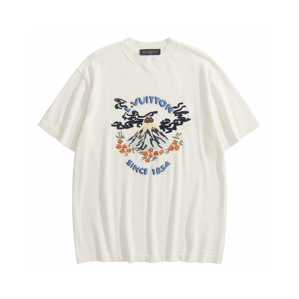 Louis Vuitton Men's And Women's Summer Solid Color Fashion Casual Letter Print Embroidered Short Sleeve Round Neck T-Shirt #78217