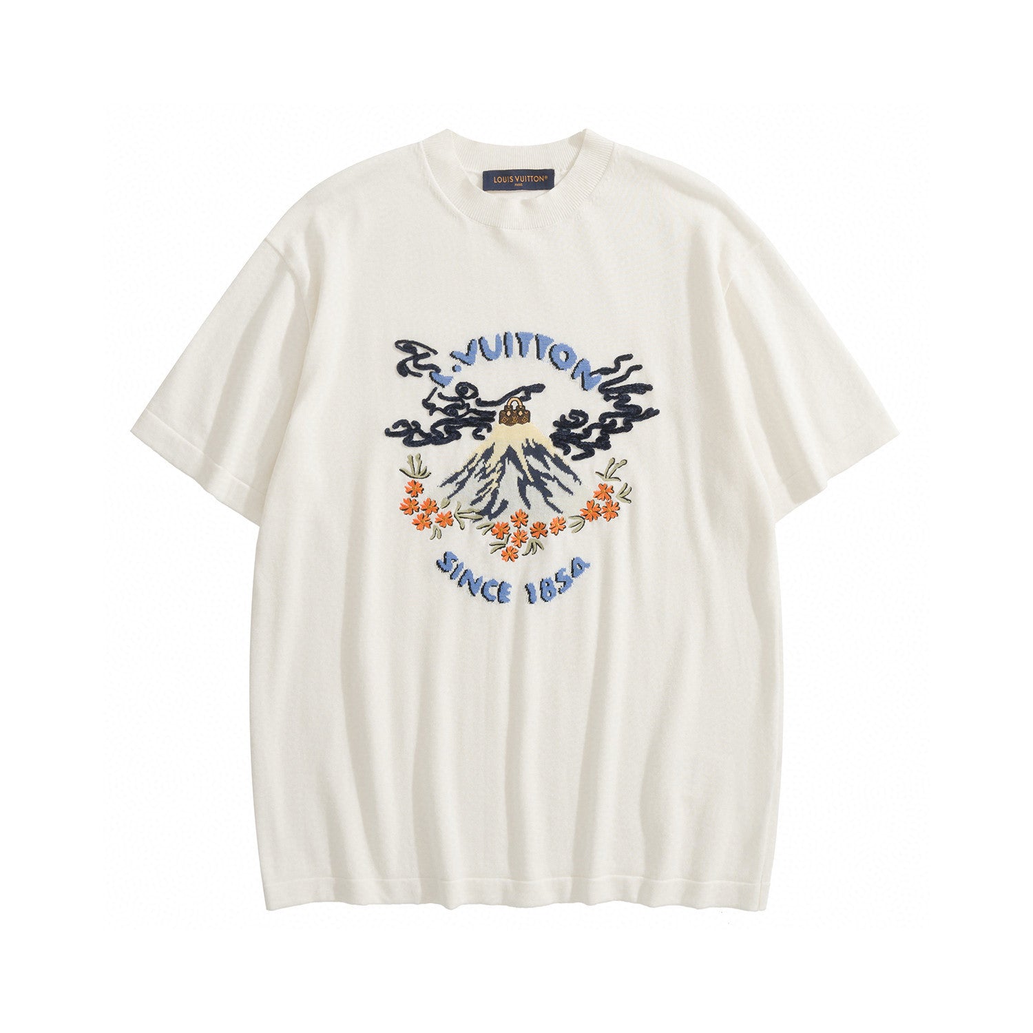 Louis Vuitton Men's And Women's Summer Solid Color Fashion Casual Letter Print Embroidered Short Sleeve Round Neck T-Shirt #78217