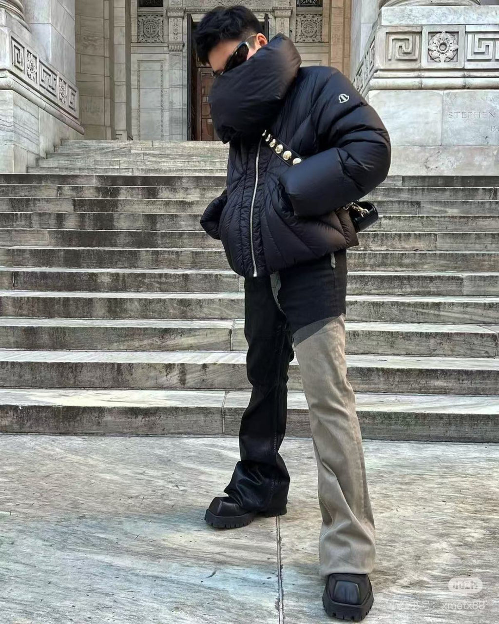 Rick Owens X Moncler Men's Women's Autumn And Winter Dark Ray Down Jacket Neck Collar Padded Down Jacket High Street Trend Zipper Jacket Ngvp #2495