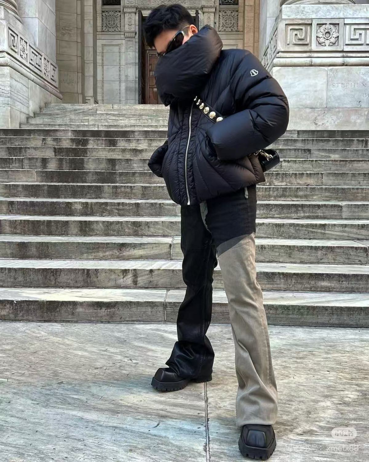 Rick Owens X Moncler Men's Women's Autumn And Winter Dark Ray Down Jacket Neck Collar Padded Down Jacket High Street Trend Zipper Jacket Ngvp #2495