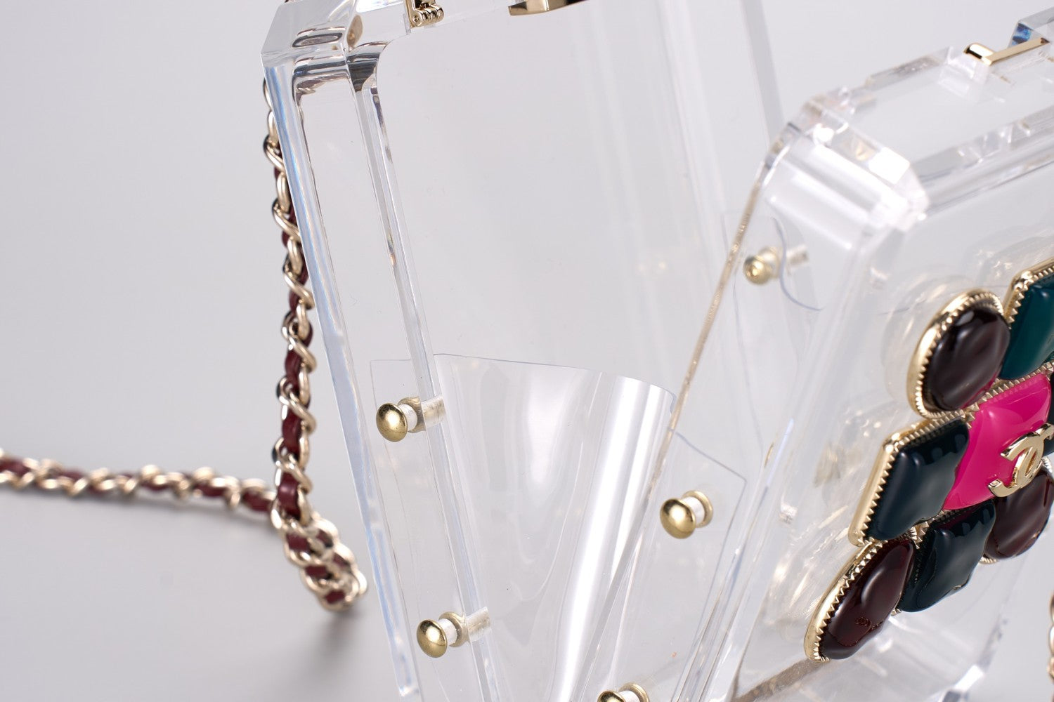 Chanel Women's Solid Colour Glass Gemstone Embellished Transparent Acrylic Perfume Bottle Shoulder Bag Bags #77239