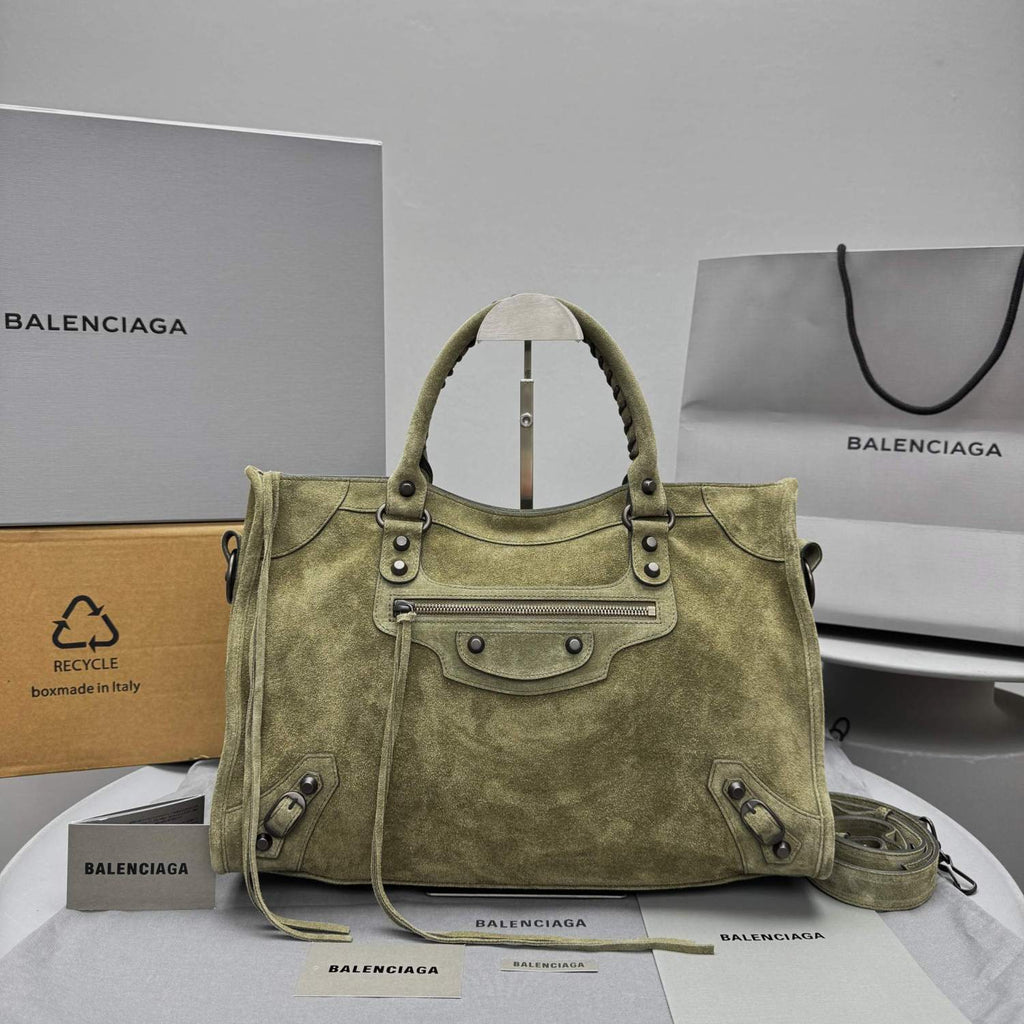 Balenciaga LE CITY Medium Handbag Women's Fashion Luxury Solid-Colour Suede Tote Bag Crossbody Bag Bags 8230582AB2A1143 Ngvp #2434