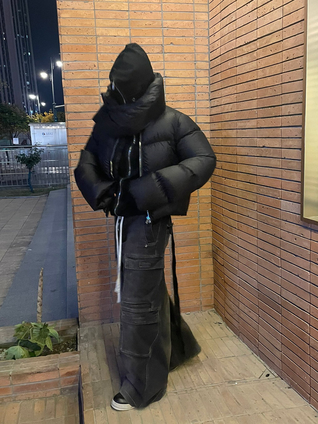 Rick Owens Men's Women's Fall And Winter Dark Windproof Scarf Down Jacket Thickened Warm Short Ultra-long-sleeved Zipper Down Jacket Ngvp #2494