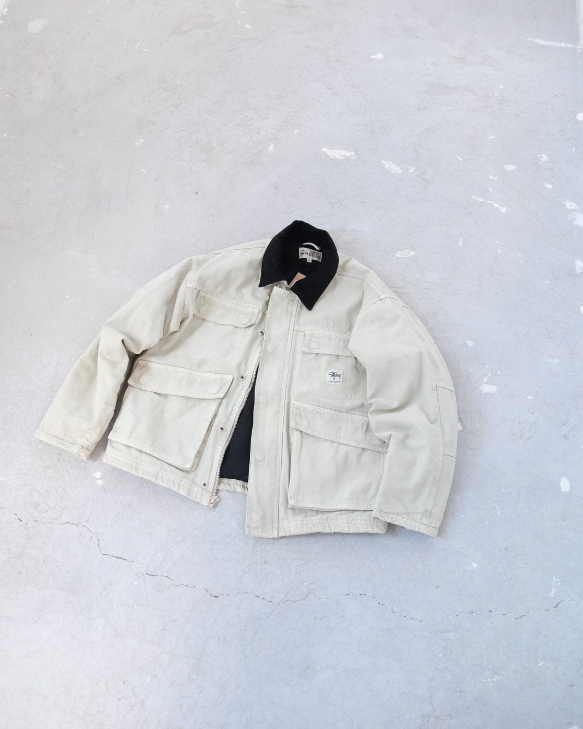 Stussy Men's Autumn and Winter Solid Color Pocket Zipper Warm Workwear Long Sleeve Jacket #73616