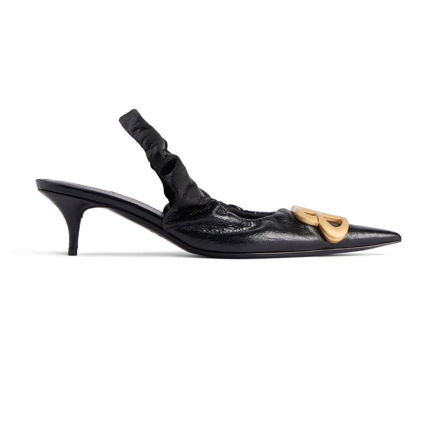 Balenciaga Women's Monaco 50mm Slingback Spring And Summer Double B Metal Decoration Pointed Sandals Fine Heel High Heels Fashion Sexy Black Silver Basic Sandals Shoes Heel 4.5cm #76337