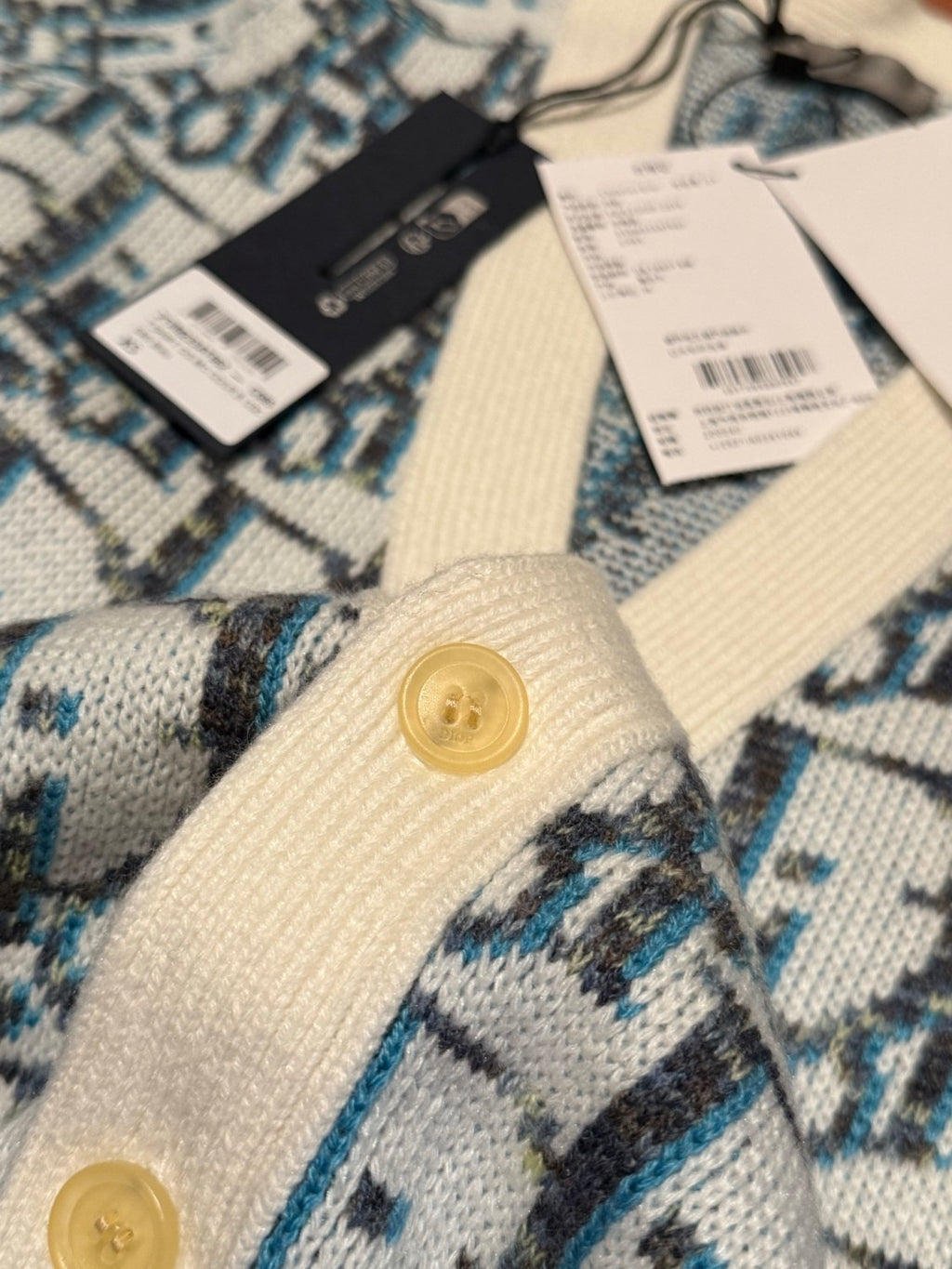 Dior Men's And Women's Spring/summer Fashion Casual Sheep Wool Jacquard Fabric Oblique Print Single Breasted V-neck Long Sleeved Sweater Knitted Cardigan #78296
