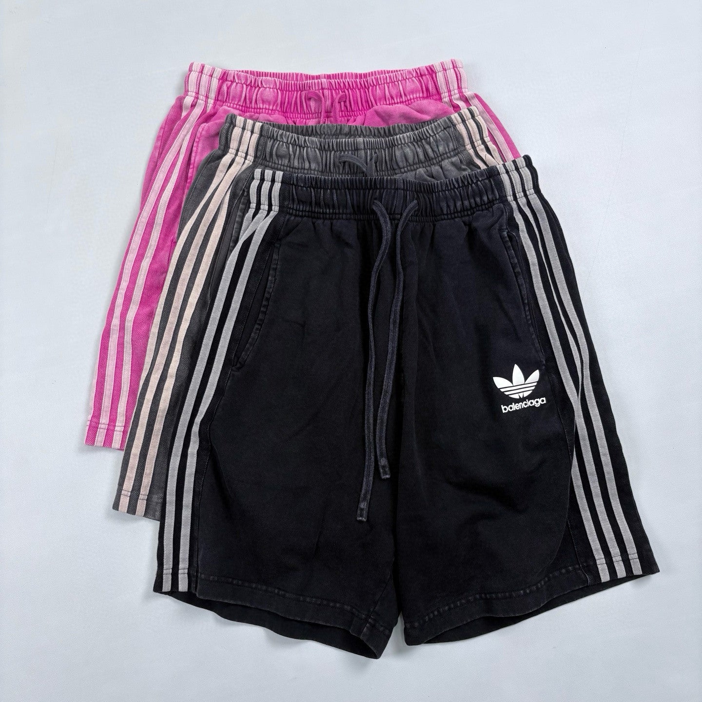 Balenciaga X Adidas Men's and Women's Summer Solid Color Stretch Waist Tie Cotton Shorts #77323