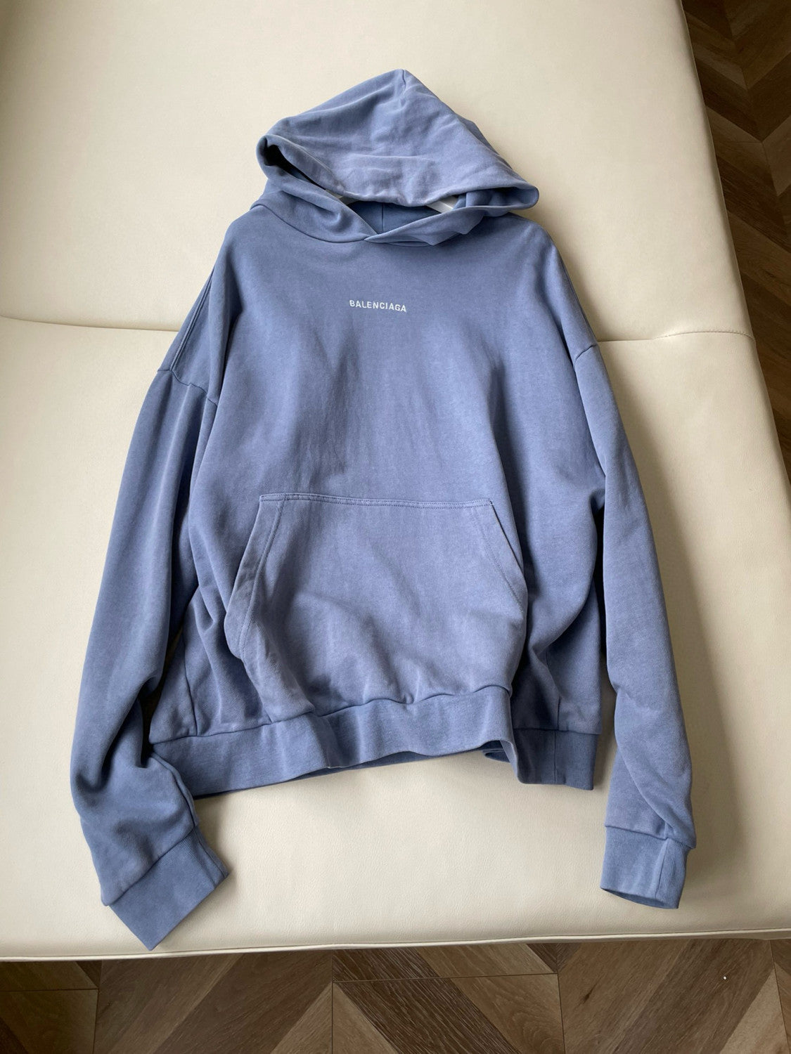 Balenciaga Men's Spring and Fall Blue Tie-Dye Gradient Embroidered Logo Regular Fit Hooded Sweatshirt Pullover #98388