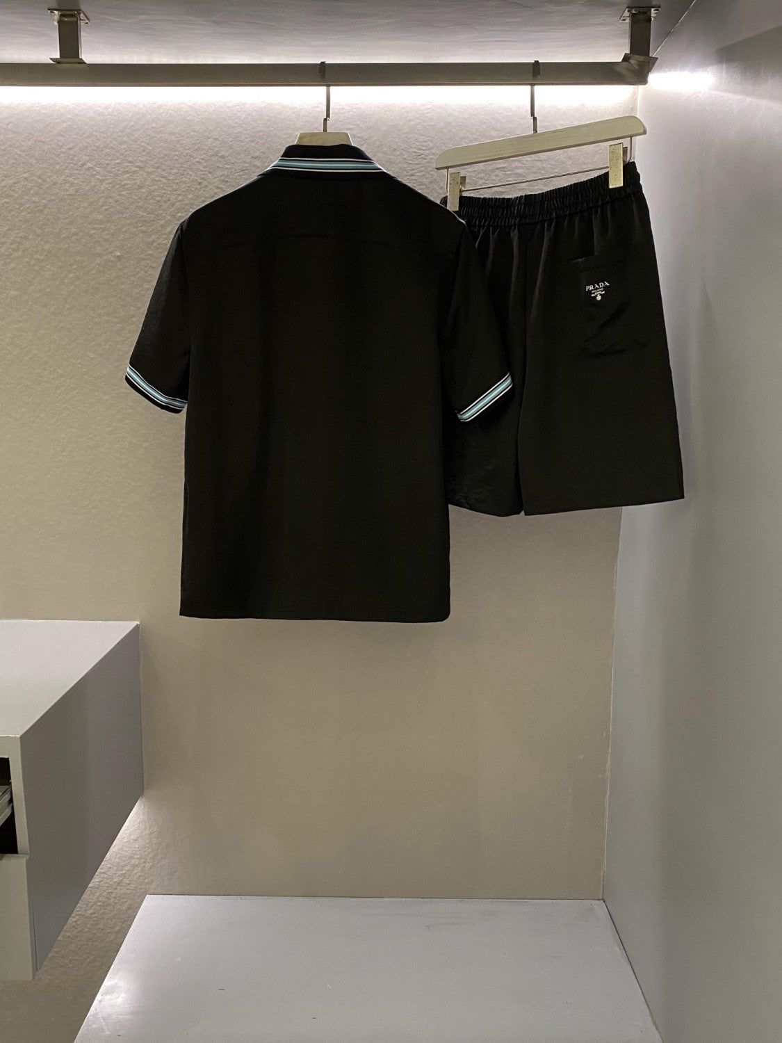 Prada Men's Summer Logo Printed Single Breasted Short Sleeve Shirt Casual Fashion Shorts Set Suit #72428