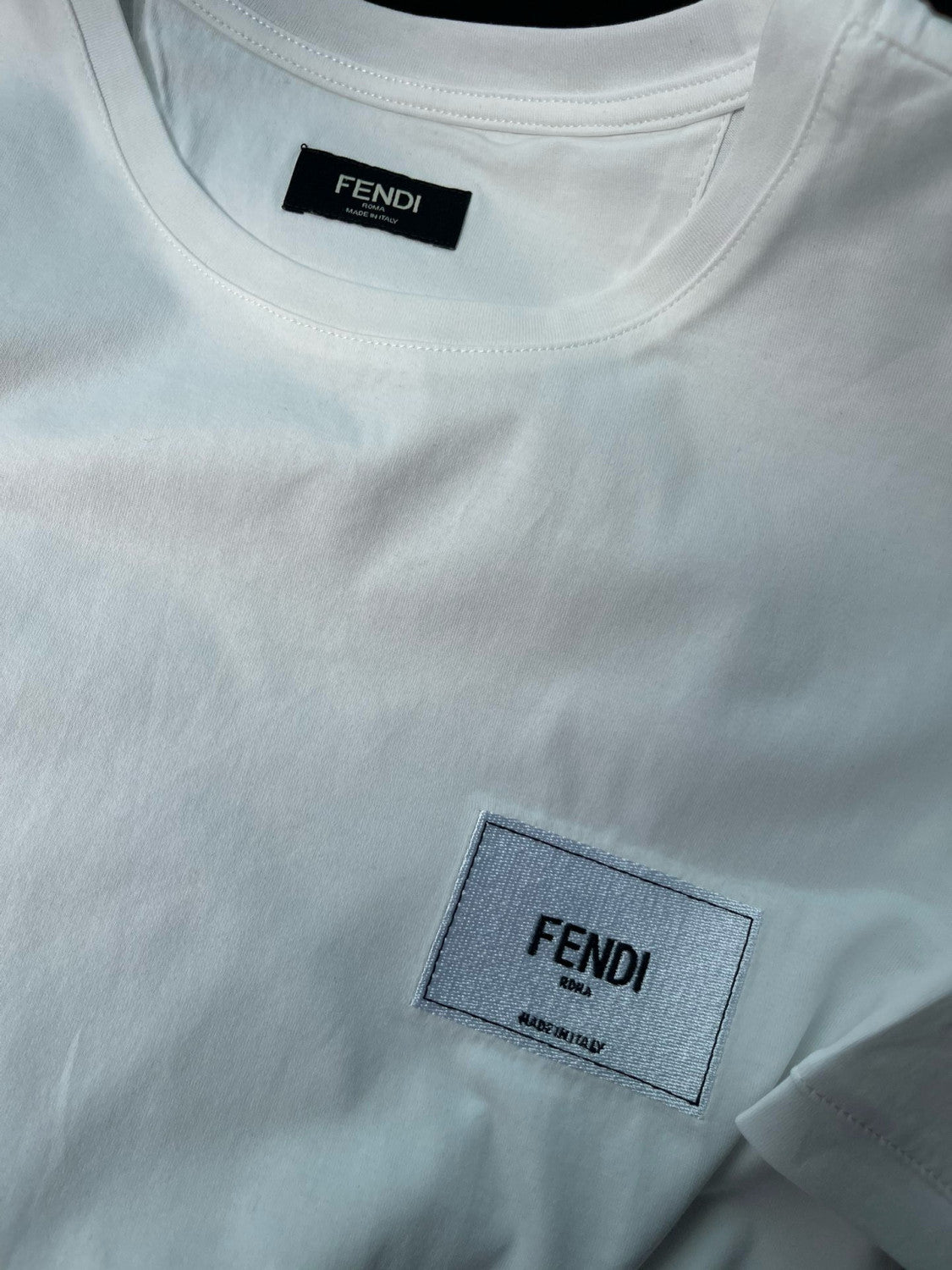 Fendi Men's Summer Solid Colour Logo Embroidered Jacquard Applique Plain Cotton Round Neck Short Sleeve T-Shirt #99372