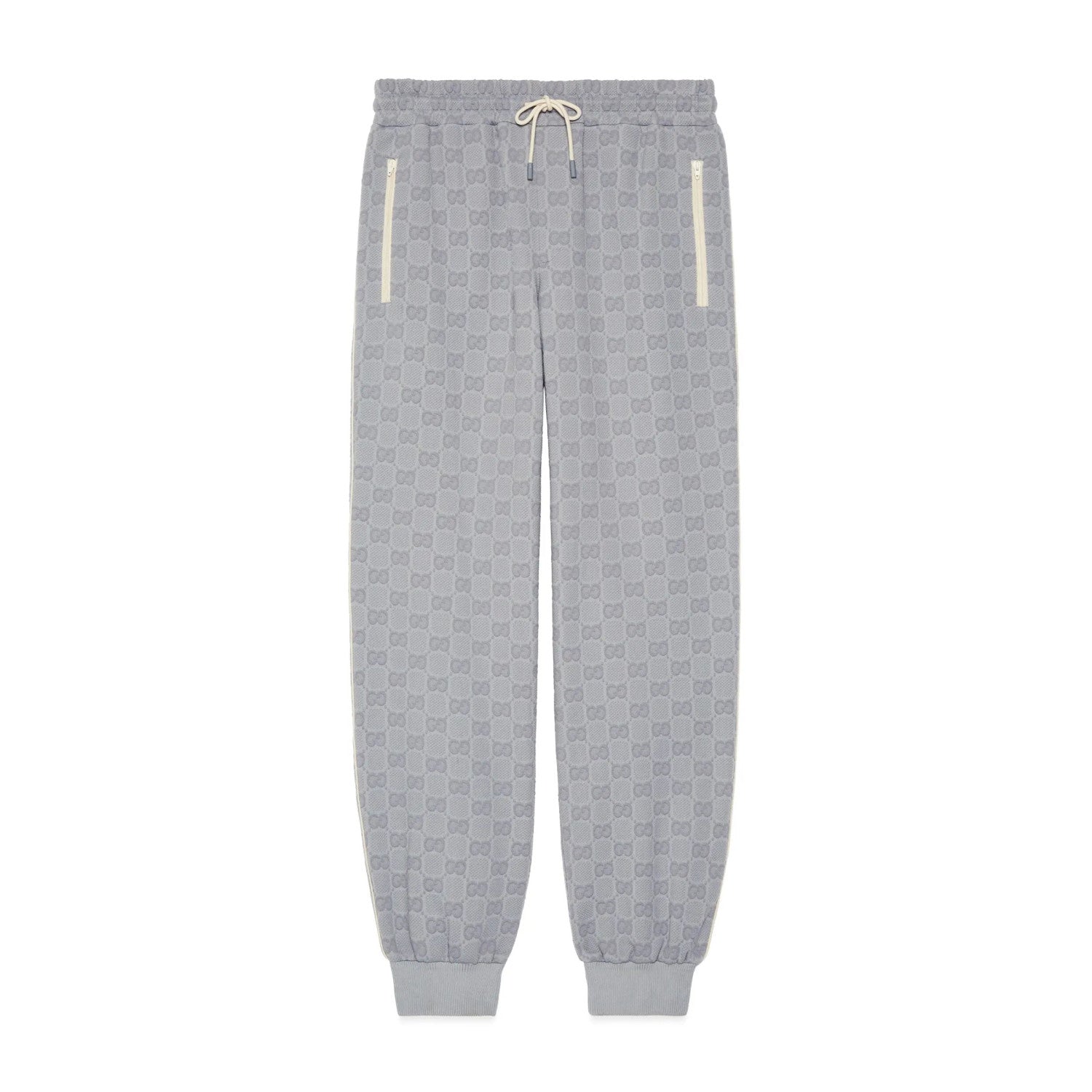 Gucci Men's Spring and Autumn Gray Letter Logo Full Print Zipper Long Sleeve Jacket Drawstring Tie Sweatpants Pants Suit Set #72978