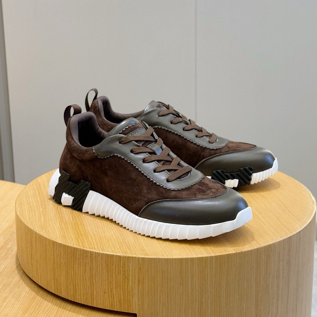 Hermes Men's Spring/Summer Fashion Casual Round Toe Lace Up Contrasting Color Suede Cowhide Low Top Sneakers #78237