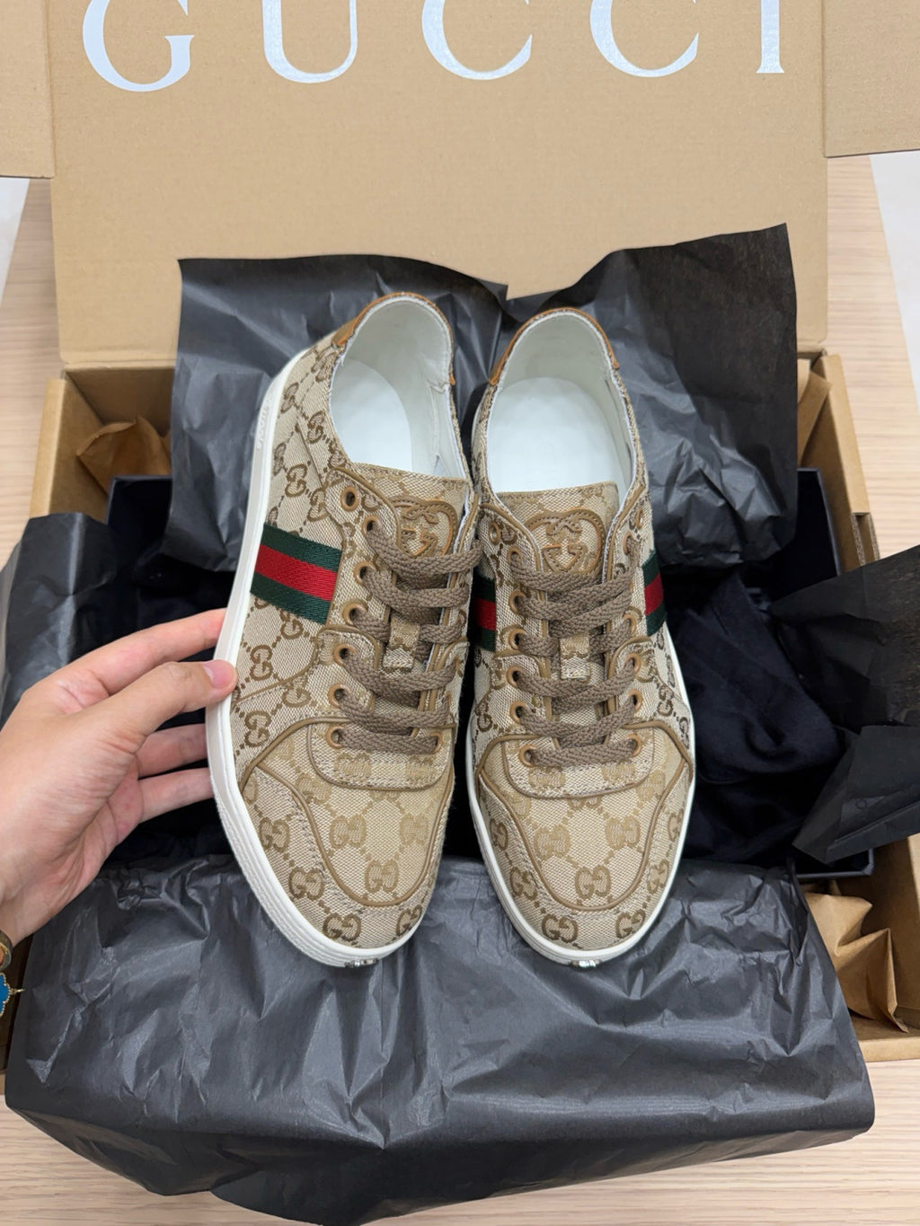 GUCCI Men's Stretch low-top sneaker in white GG leather #388315