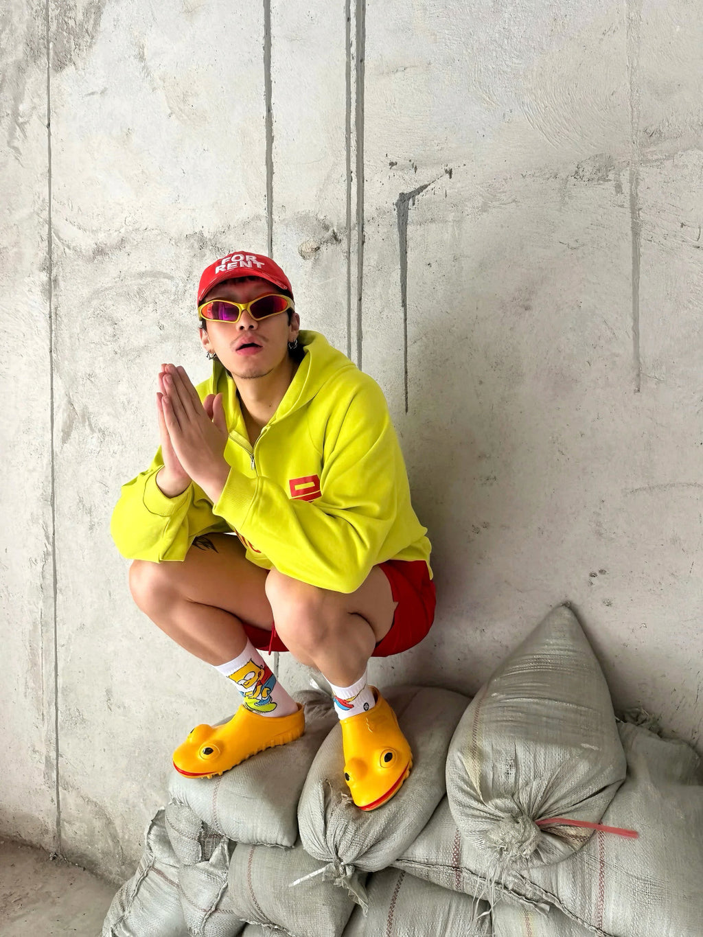 Praying Men's Fall And Winter Fluorescent Yellow Lifeguard Print Subculture Tide Zipper Hoodie Sweatshirt Ngvp #2621