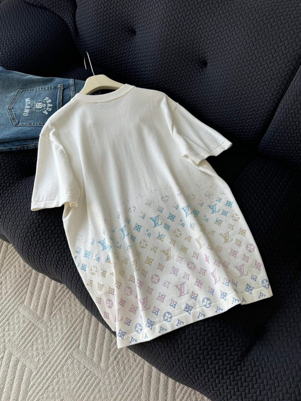 Louis Vuitton Men's Summer Colorful Diamond Letters Gradient Pattern Solid Color Round Neck Short Sleeve T-shirt #75656