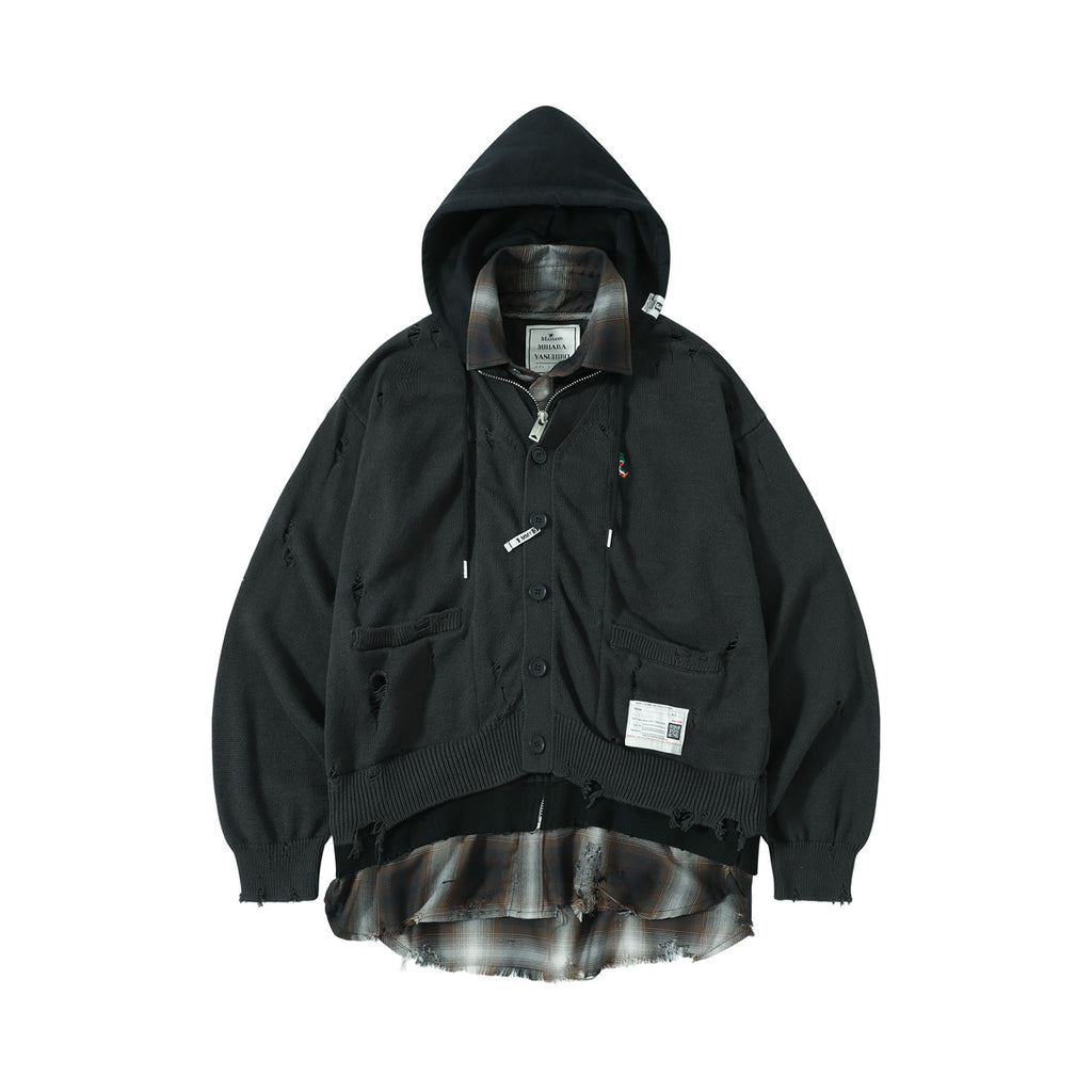 Maison Mihara Yasuhiro Spring/summer Fashion Casual Solid Color Hooded Zipper Embroidered Oversized Relaxed Patchwork Long Sleeve Knit Sweater Jacket #79498