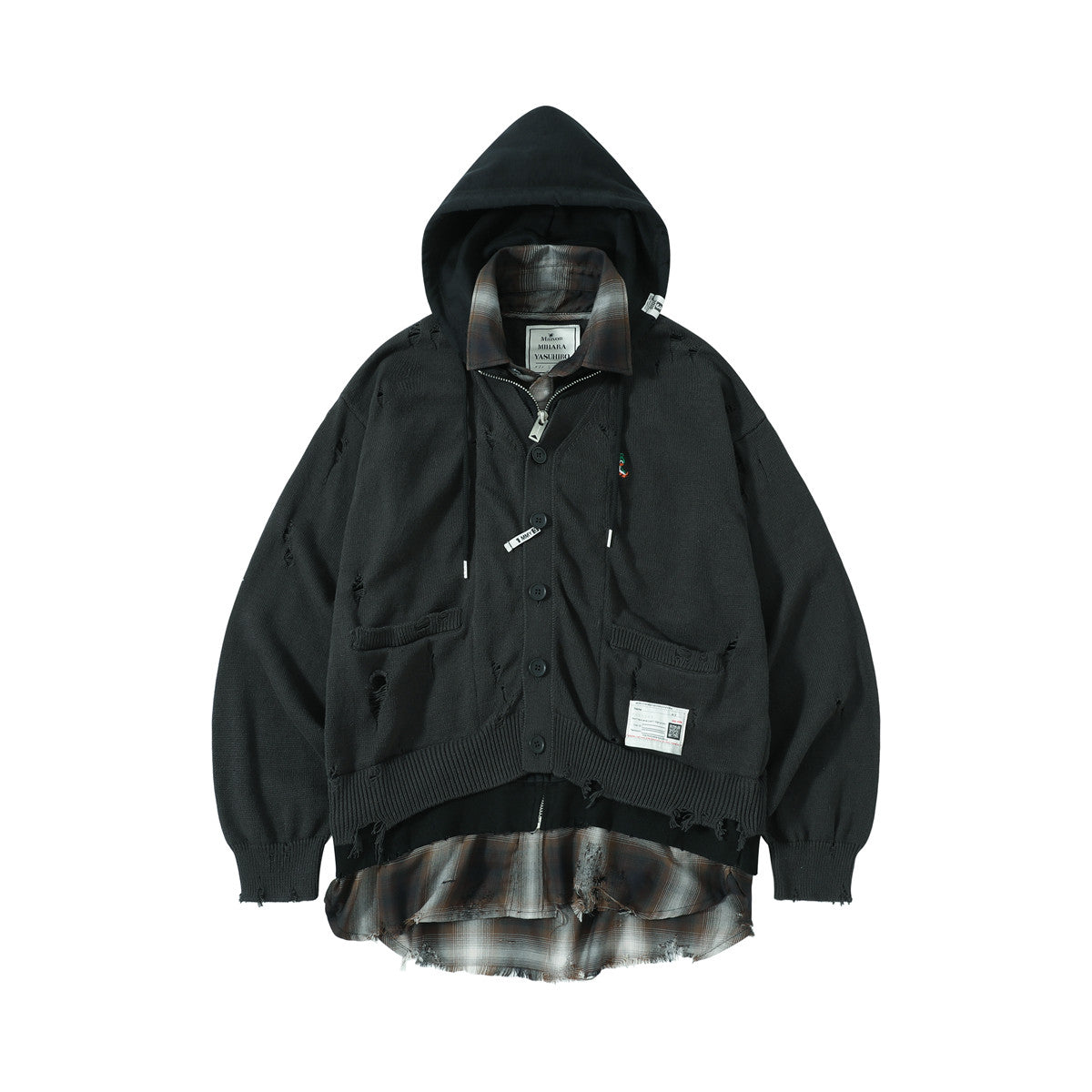 Maison Mihara Yasuhiro Spring/summer Fashion Casual Solid Color Hooded Zipper Embroidered Oversized Relaxed Patchwork Long Sleeve Knit Sweater Jacket #79498