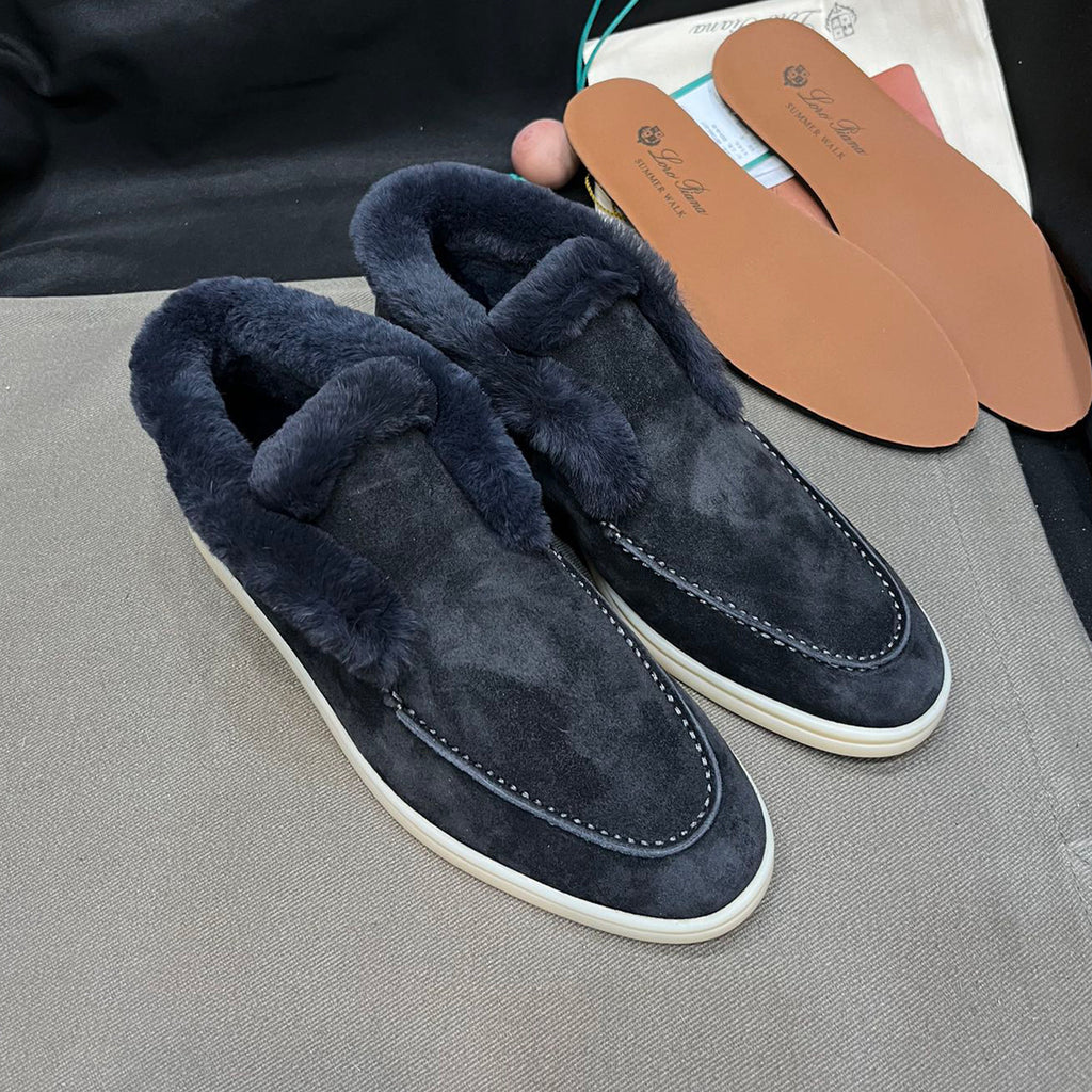 Loro Piana Women's Open Walk Ankle Boots Fall/Winter Beaver Fur High-Top Shoes Solid-Color Casual Low-Top Flats Shoes #81599
