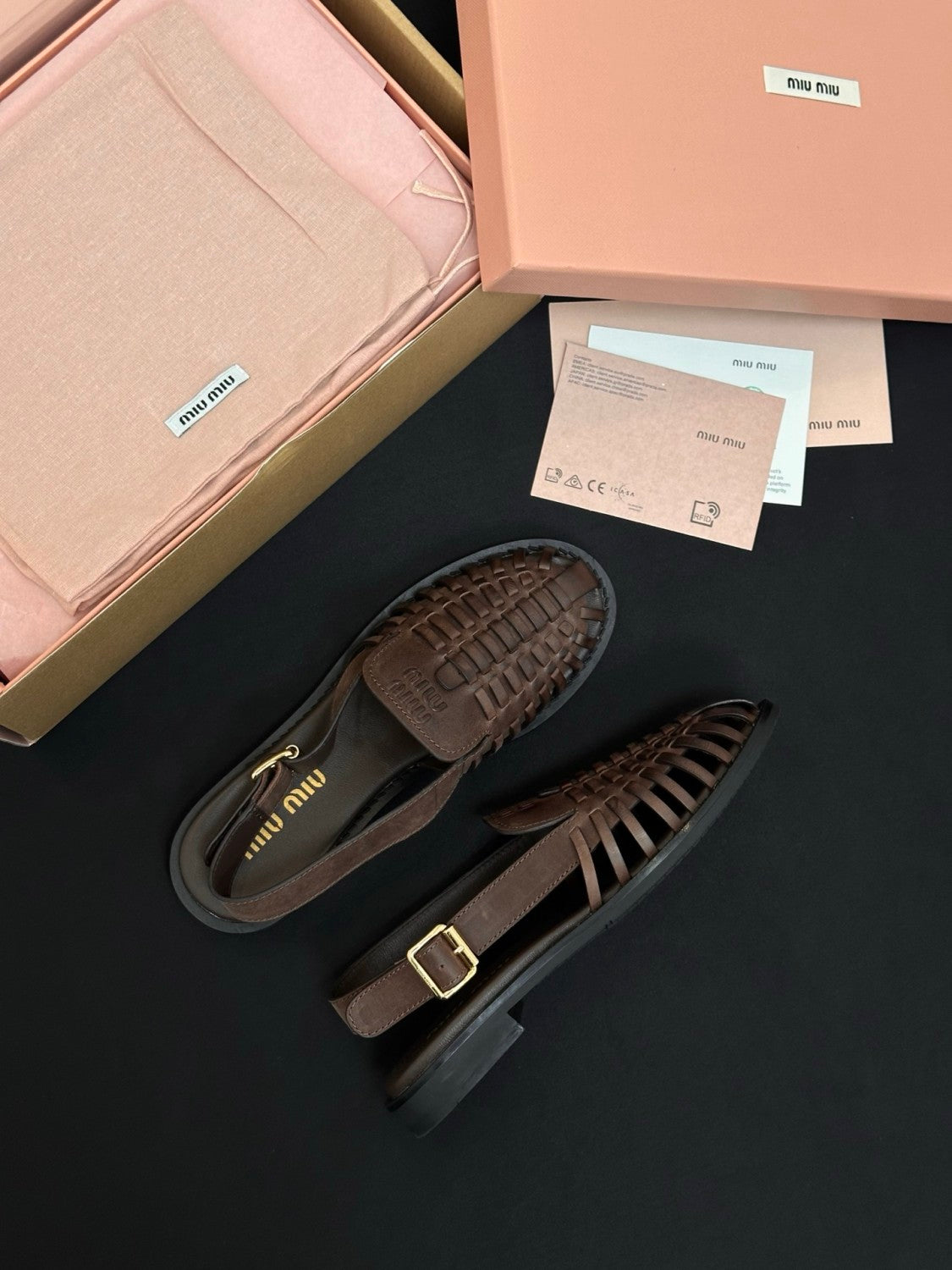 MiuMiu Coffee Leather Slingback Loafers #386850