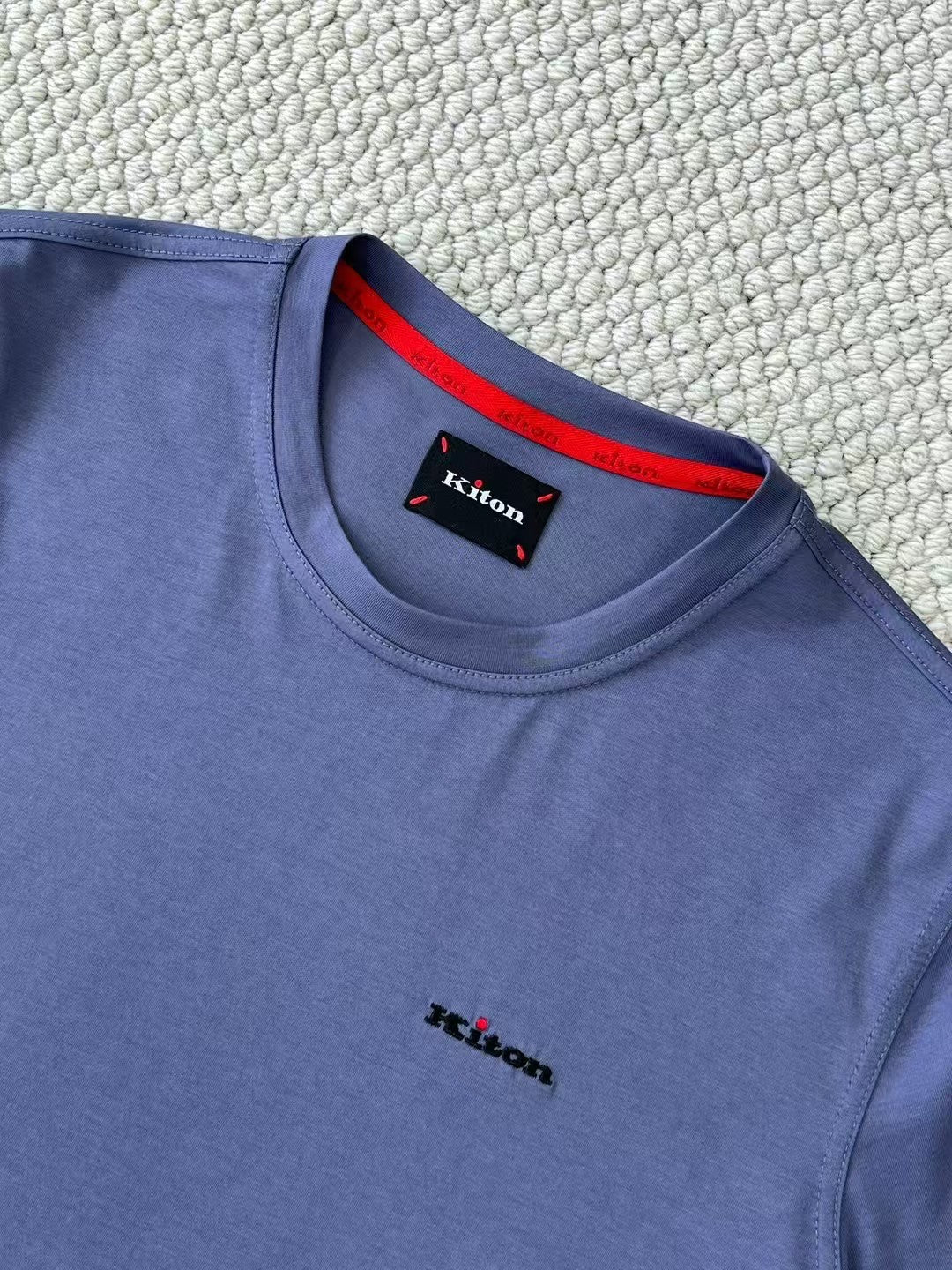 Kiton Men's Summer Solid Color Embroidered Letter Print Round Neck Short Sleeve T-Shirt #75729