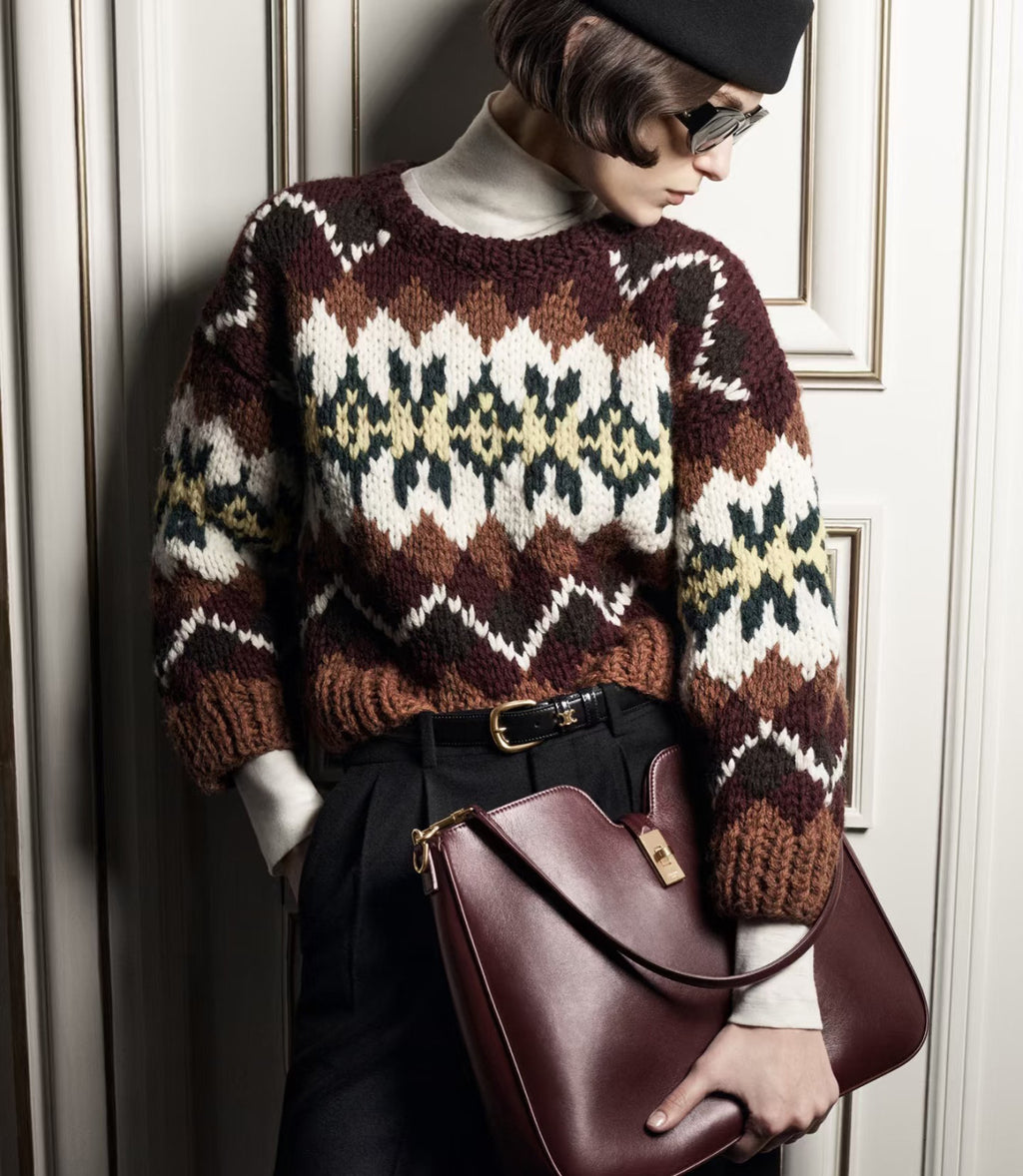 Celine TRIOMPHE Men's And Women's Autumn/winter Fashion Casual Crew Neck Pullover Fair Isle Jacquard Wool Sweater #336598