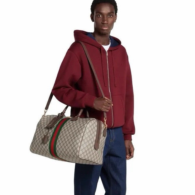 Gucci Savoy Collection Medium Travel Bag In Beige And Dark Brown With Interwoven Gg Monogram Men's And Women's Handheld And Crossbody Bag Bags 834460FAEOI9746 #197150