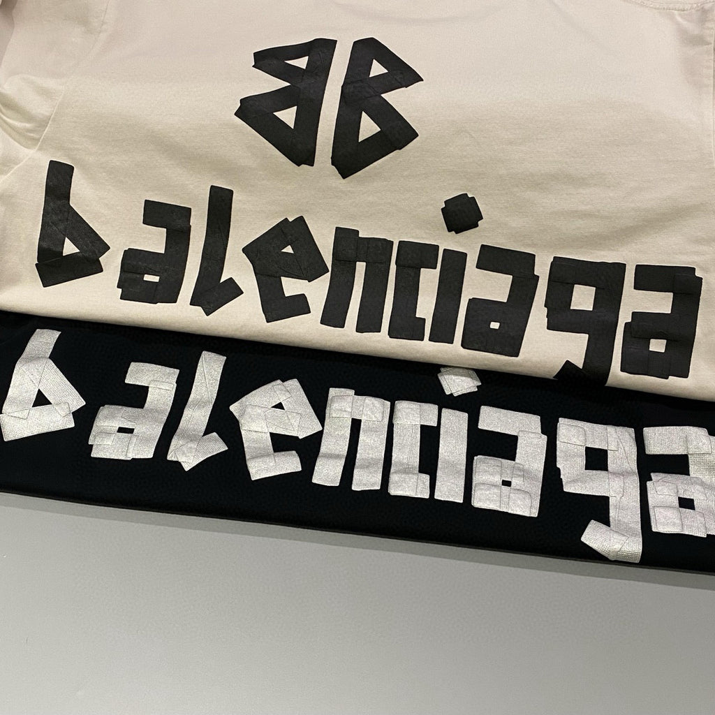 Balenciaga Men's Summer Letter Logo Print Round Neck Regular Fit Short Sleeve T-Shirt #75977
