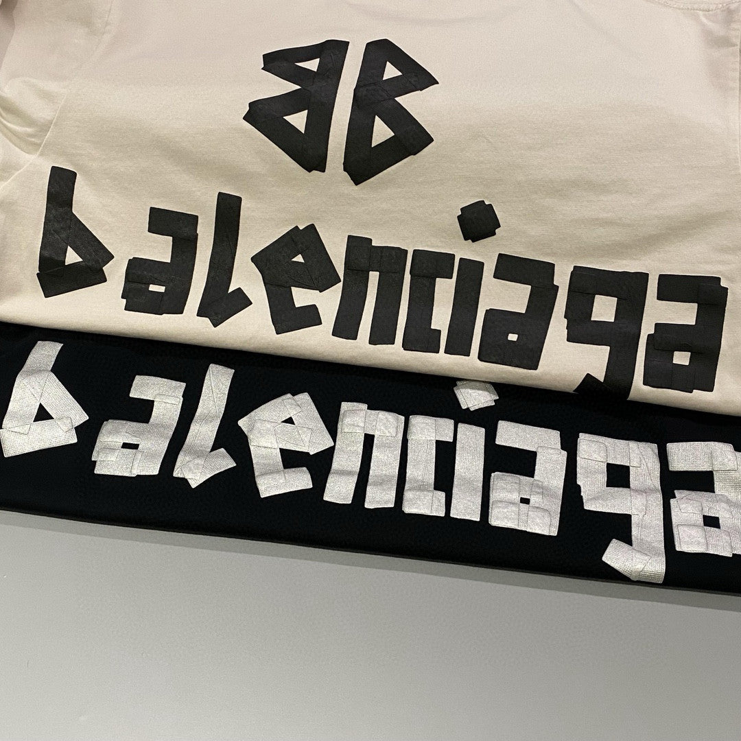 Balenciaga Men's Summer Letter Logo Print Round Neck Regular Fit Short Sleeve T-Shirt #75977
