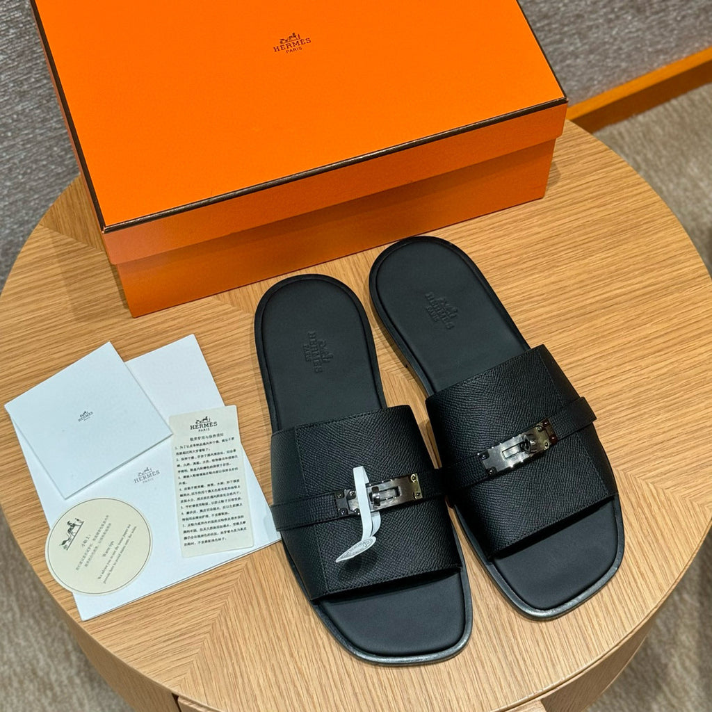 Hermes Gabriel Men's Summer Fashion Comfortable Logo Sandals Leather Casual Slippers #81144