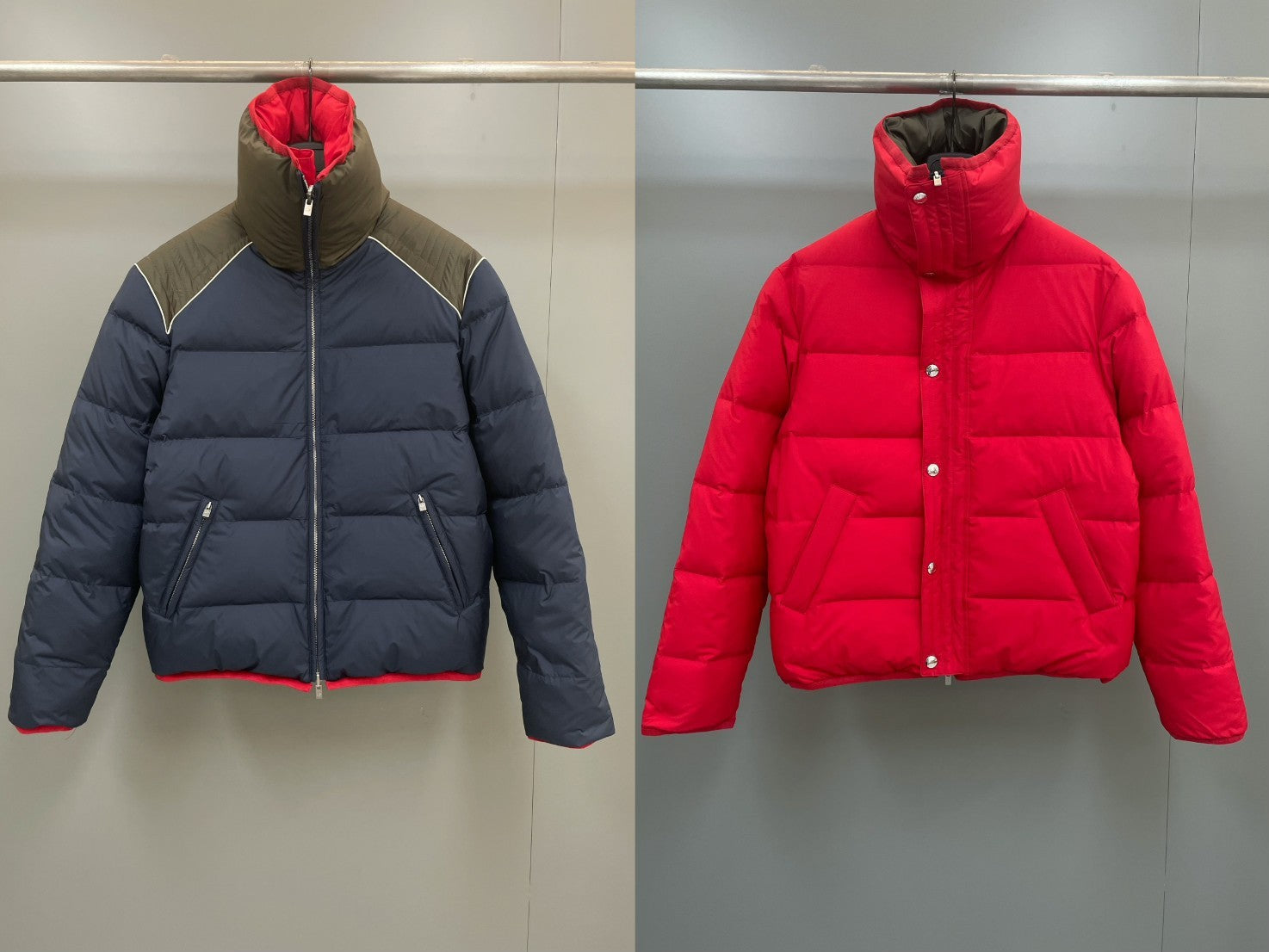 Loro Piana Men's Fall and Winter Colorblocking Lapel Reversible Zipper Long Sleeve Puffer Down Jacket #74426