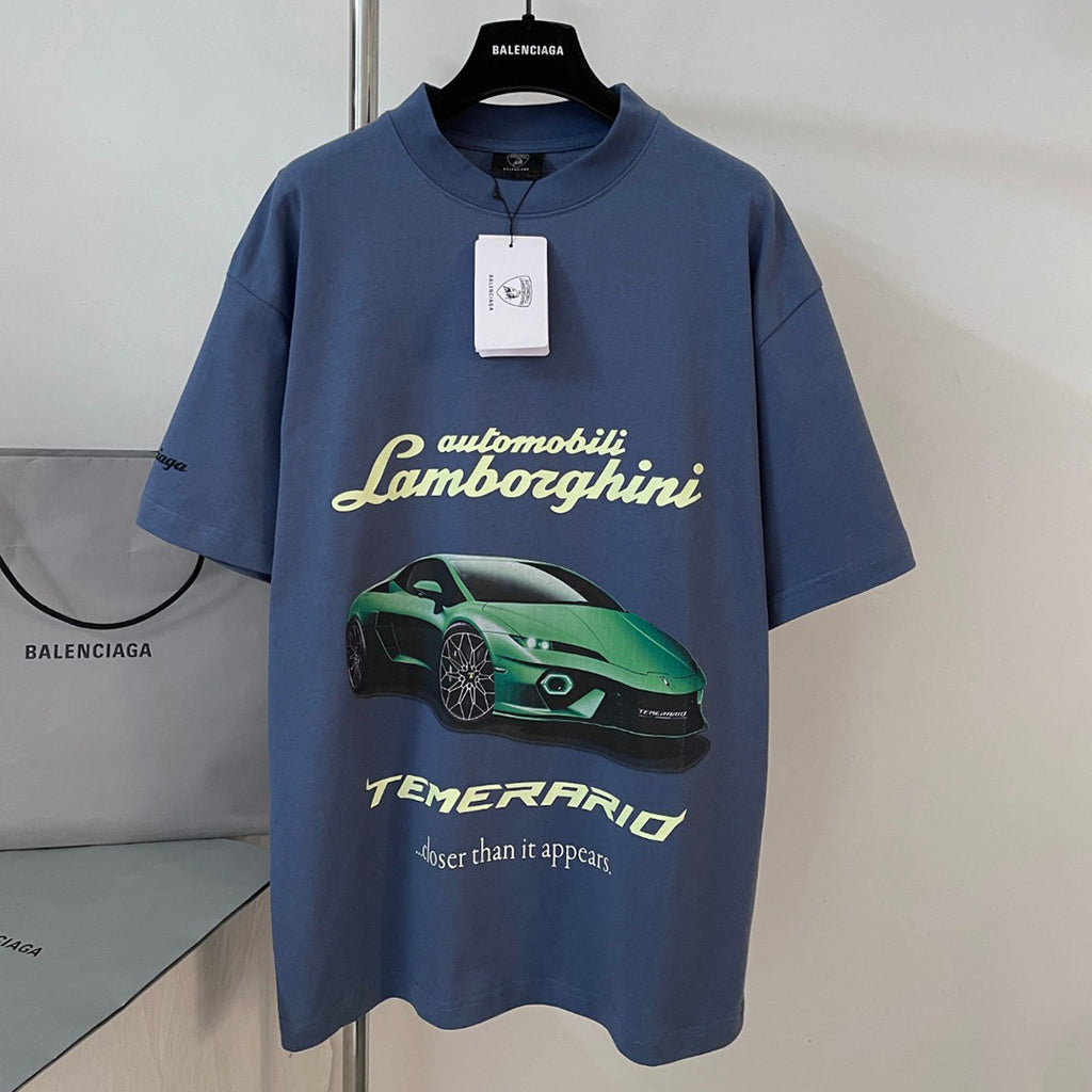 Balenciaga x Lamborghini Men's And Women's Summer Car Printing Round Neck Cotton Short Sleeve T-Shirt #71838
