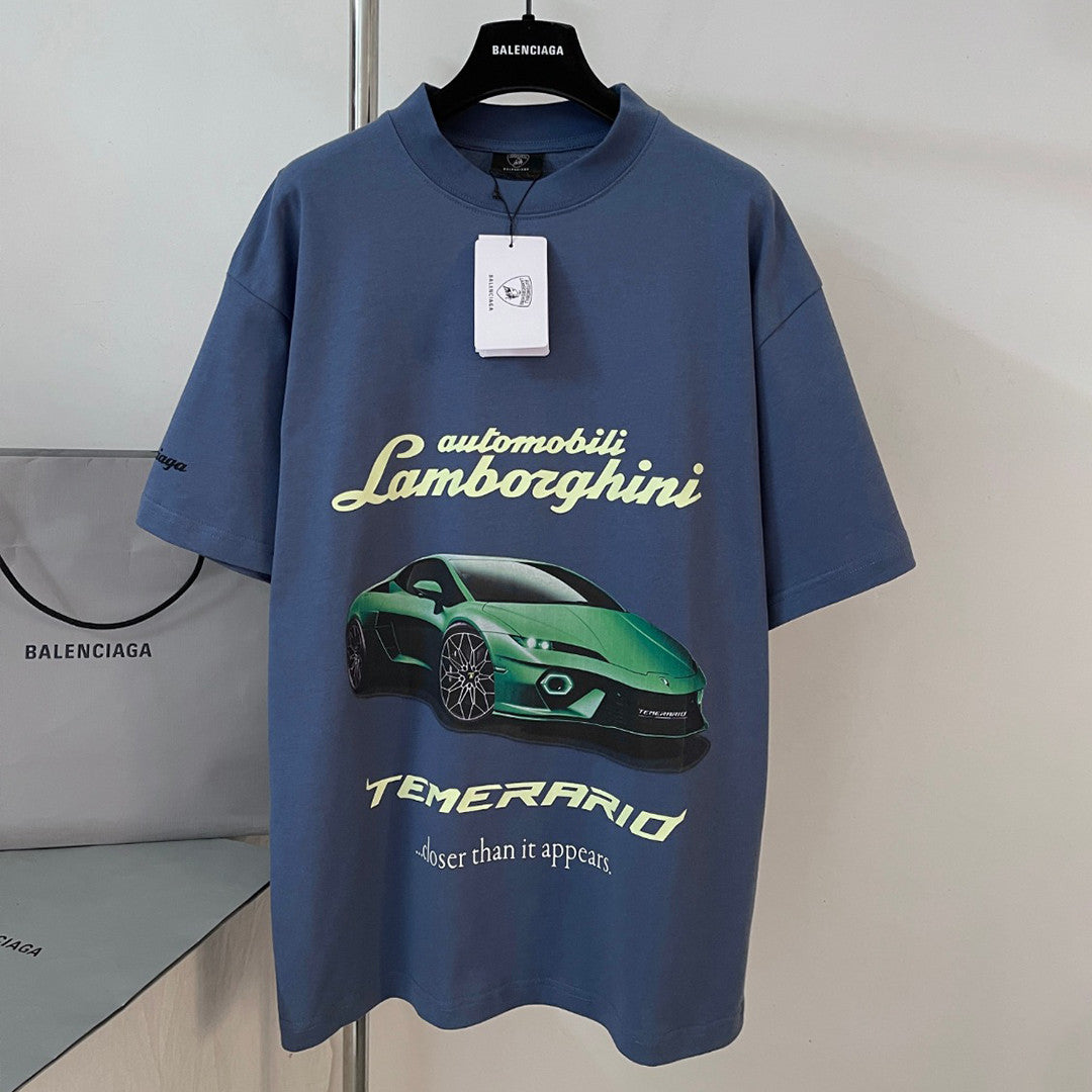 Balenciaga x Lamborghini Men's And Women's Summer Car Printing Round Neck Cotton Short Sleeve T-Shirt #71838