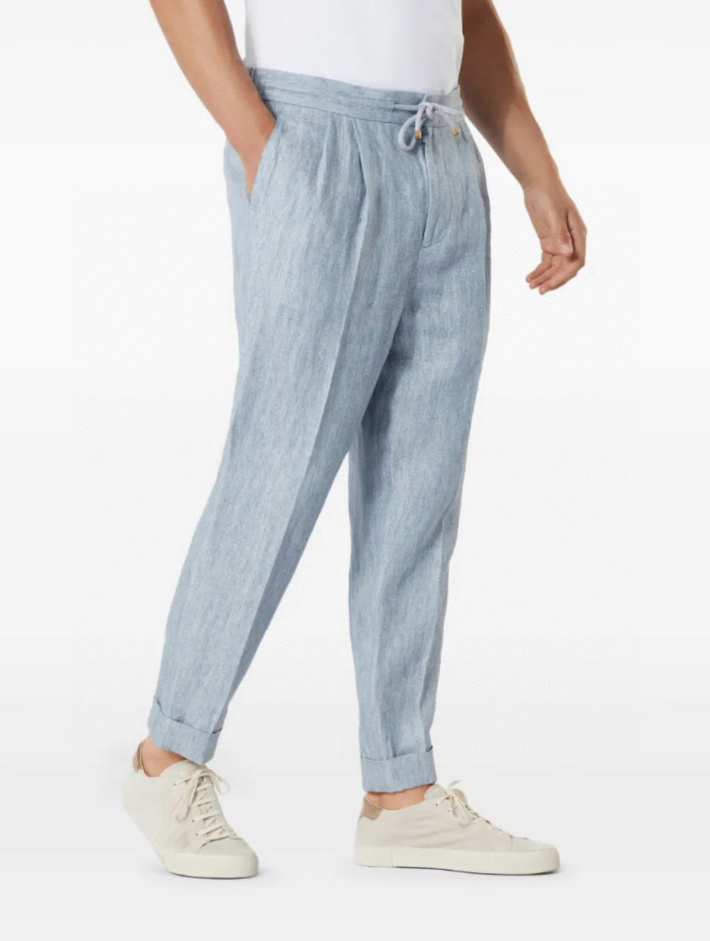 Brunello Cucinelli Men's Four-Season Drawstring Tie-Waist Plain-Colored Fitted Casual Linen Pants Ngvp #2296