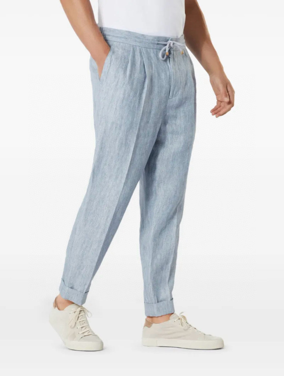 Brunello Cucinelli Men's Four-Season Drawstring Tie-Waist Plain-Colored Fitted Casual Linen Pants Ngvp #2296