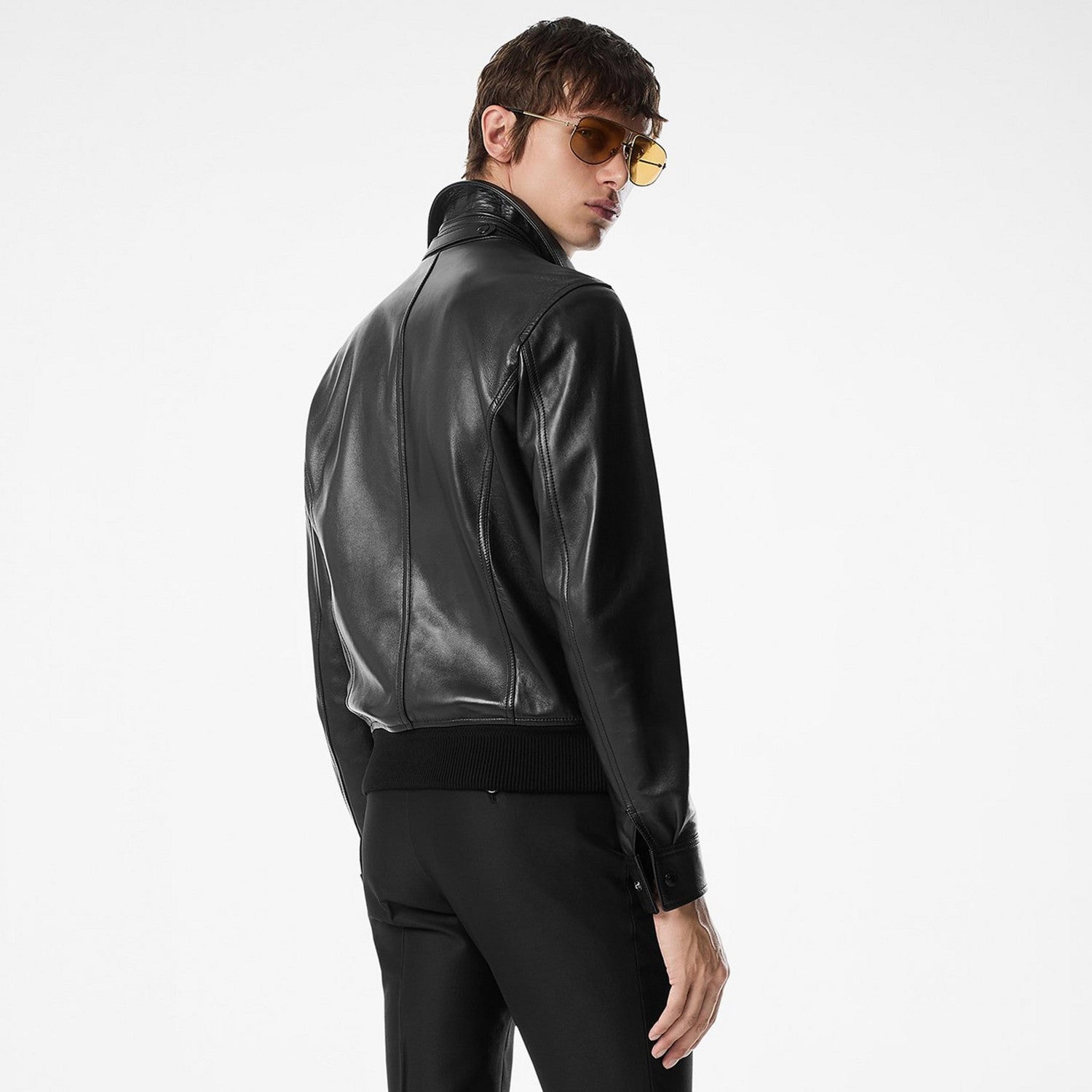 Tom Ford Men's Fall/Winter Fashion Casual Solid Color Collared Zipper Leather Motorcycle Jacket #79165