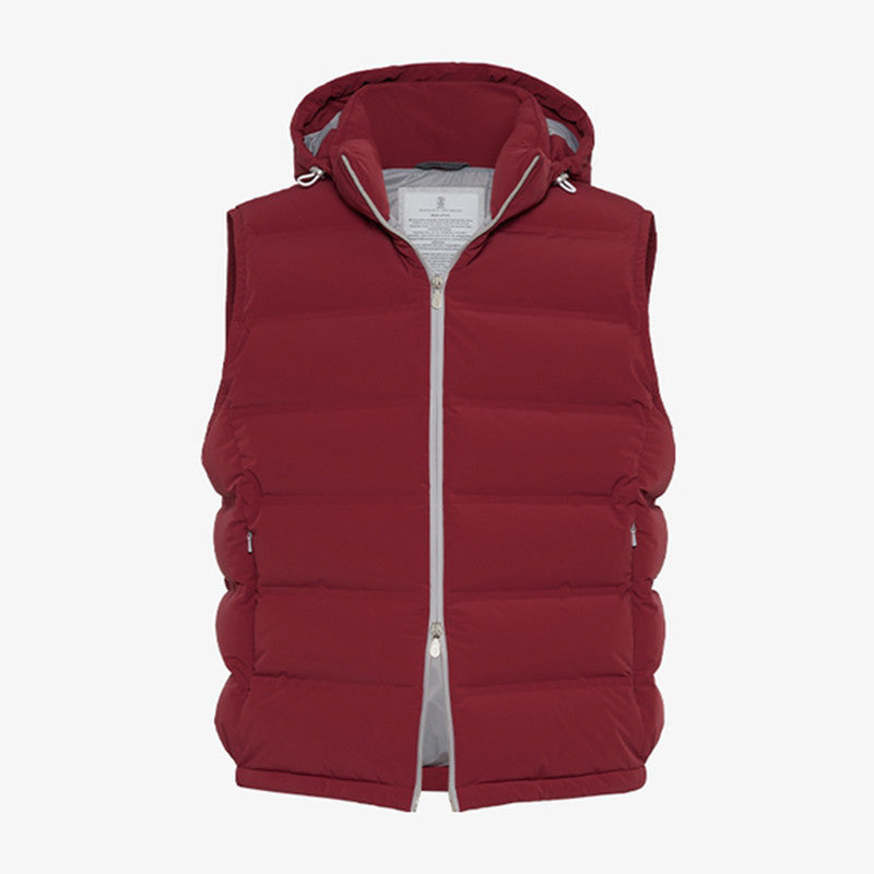 Brunello Cucinelli ﻿Men's Fall/Winter Stand-Up Collar Double-Zip Bonded Taffeta Down Vest with Heat-Sealed Seams And Detachable Hood Ngvp #2717