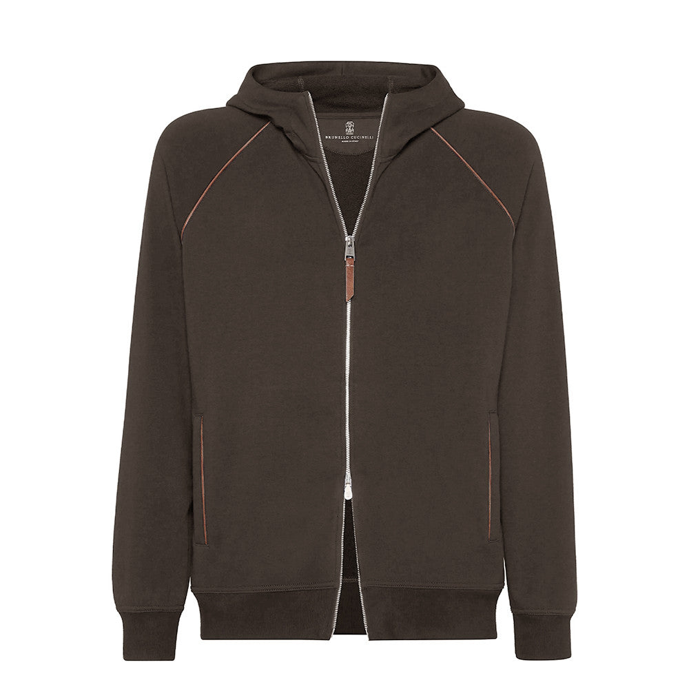Brunello Cucinelli Men's Techno Cotton French Terry Hooded Long Sleeve Casual Athletic Sweatshirt Solid Color Zipper Spring Jacket Ngvp #1675