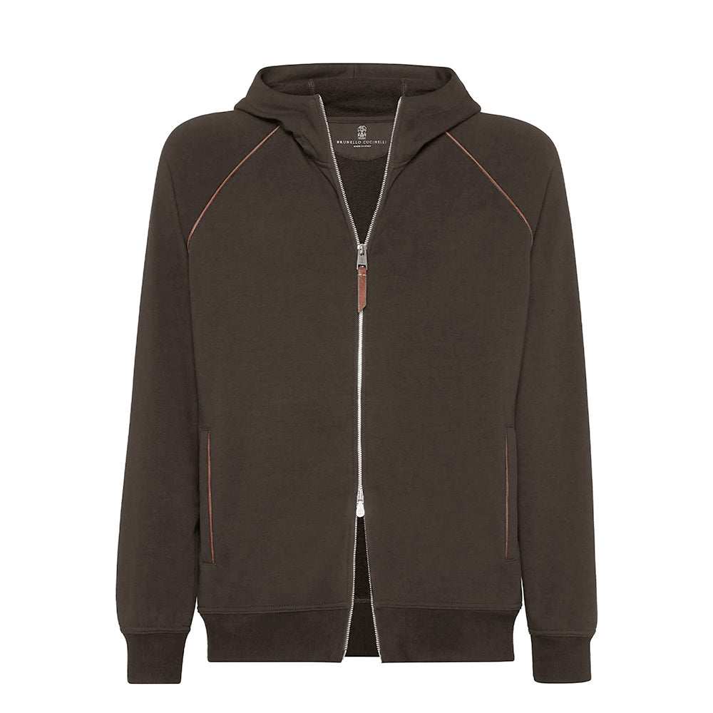 Brunello Cucinelli Men's Techno Cotton French Terry Hooded Long Sleeve Casual Athletic Sweatshirt Solid Color Zipper Spring Jacket Ngvp #1675