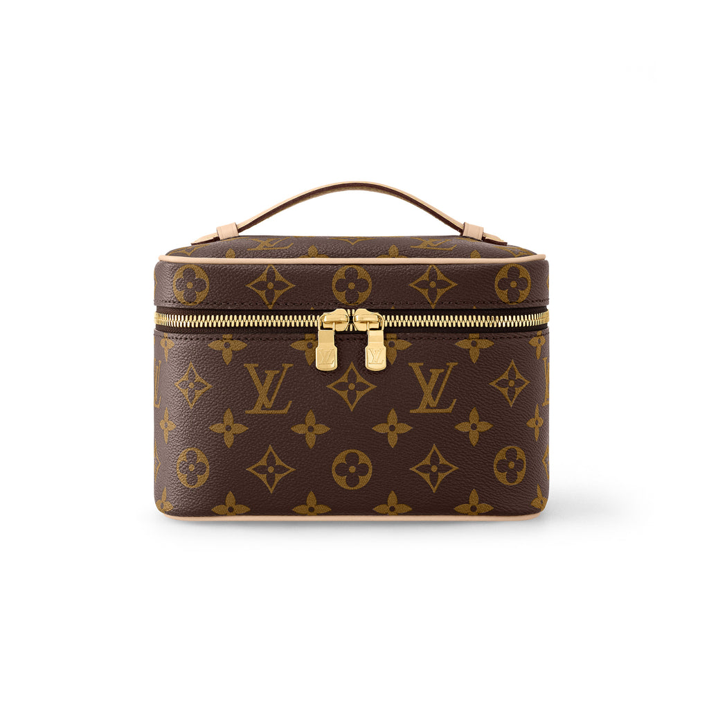 Louis Vuitton NICE Women's Brown Nice Mini Makeup Bag with LV Logo Metal Zipper Pull. Leather Handbag Makeup Bag Bags #77968