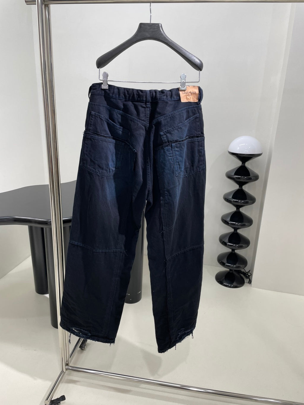 Balenciaga Men's And Women's Spring And Fall Splicing Fence Mid Waist Placket Zipper Straight Tie Jeans Pants #75357