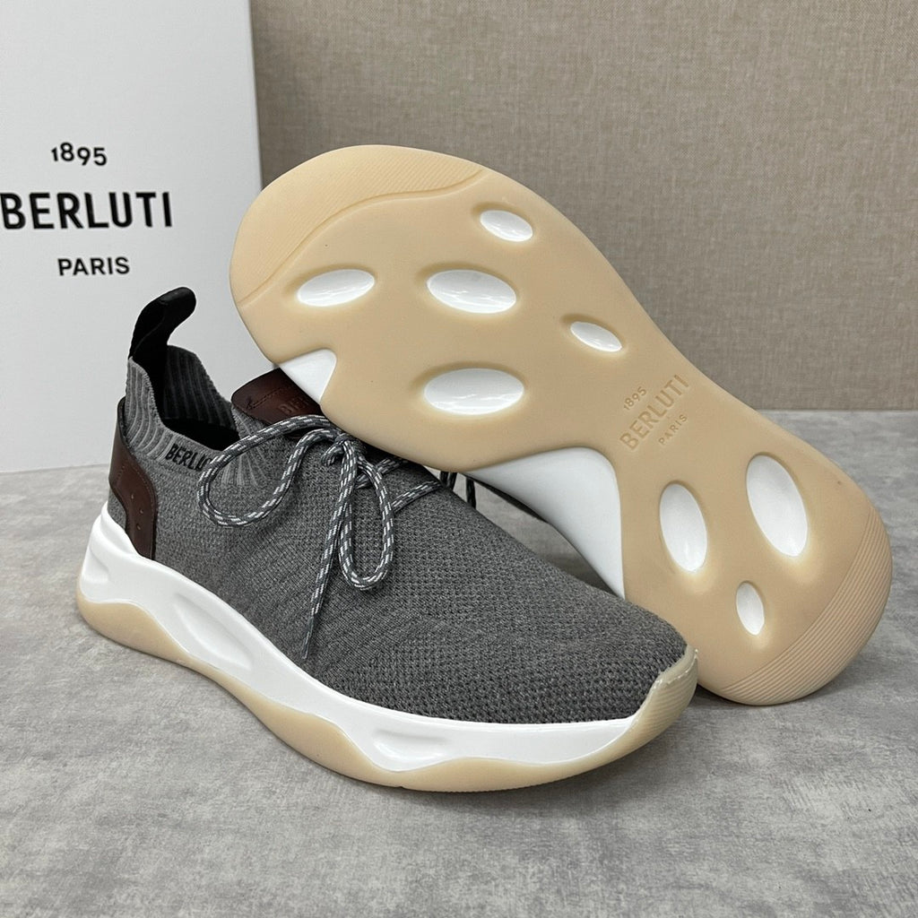 Berluti Shadow Men's Fashion Casual Round Toe Lace Up Flat Low Top Flyknit Sneakers Shoes #79362