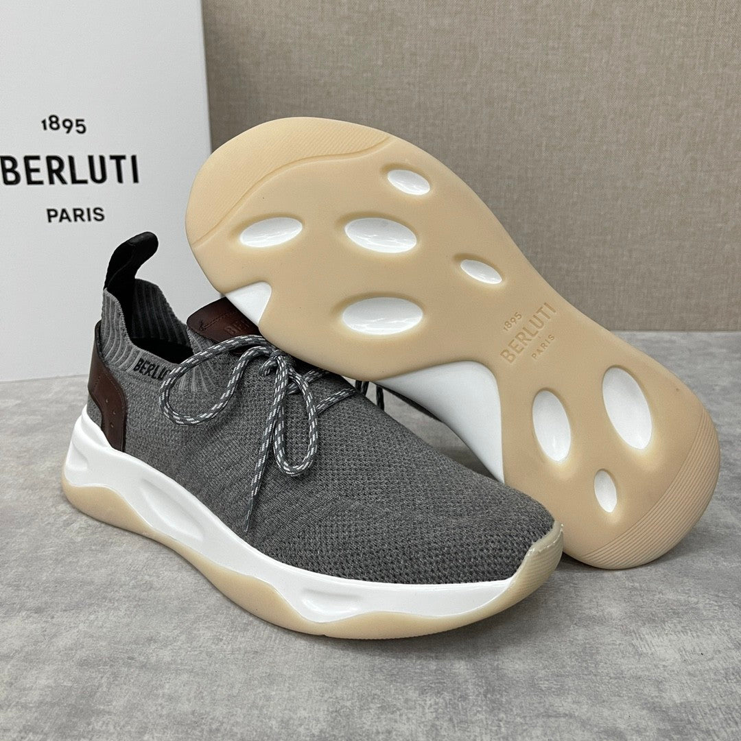 Berluti Shadow Men's Fashion Casual Round Toe Lace Up Flat Low Top Flyknit Sneakers Shoes #79362