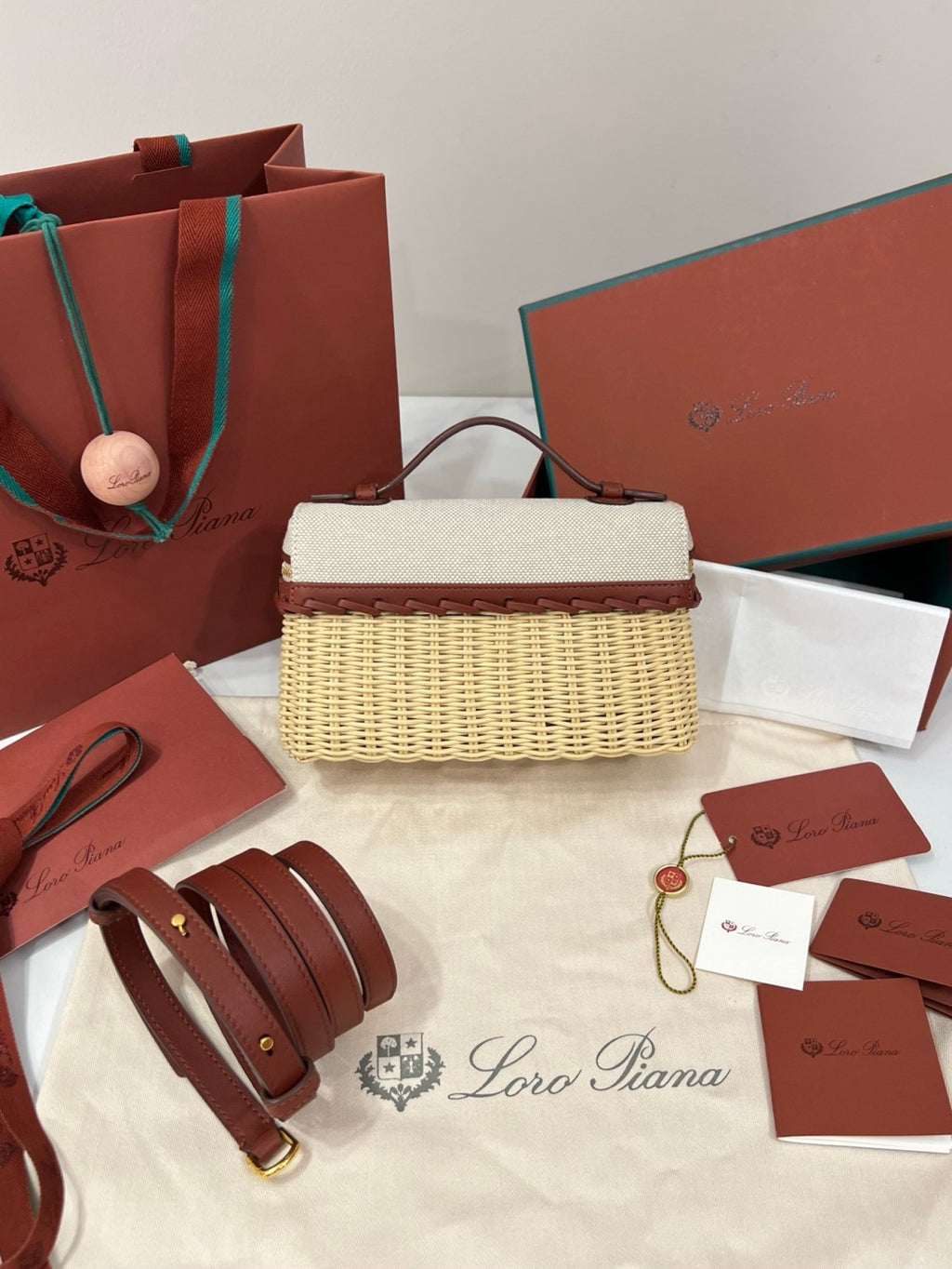 Loro Piana Extra Pocket L19 East-west Wicker Cotton Linen Rattan Multicolor Pattern Spring Summer Collection Top Handle  Bag Bags FAQ9101 #84358A