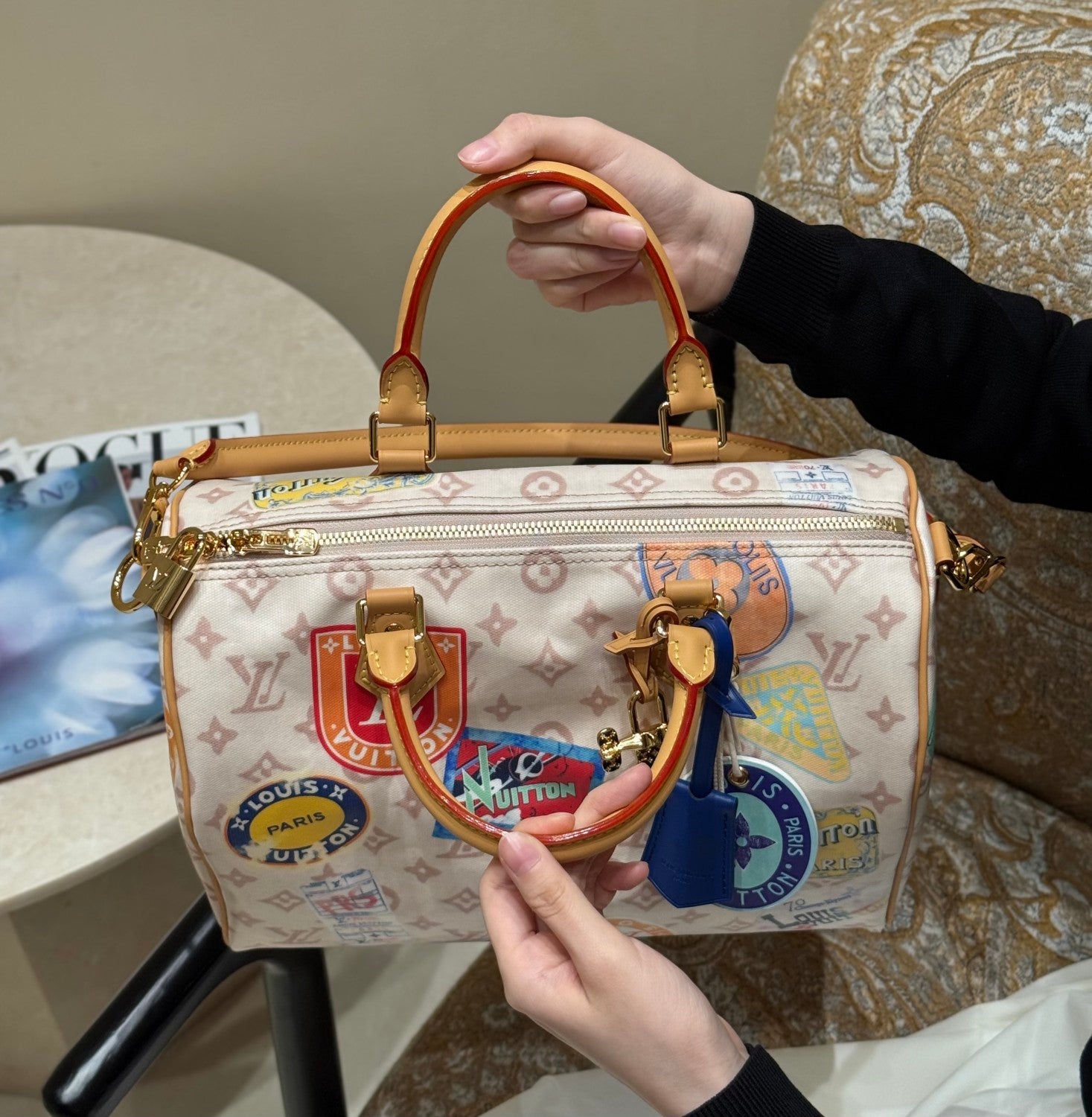 Louis Vuitton Speedy Soft 30 Women's Removable Adjustable Shoulder Strap Graffiti Pattern Printed Shoulder Crossbody Bag Tote Bags #76934
