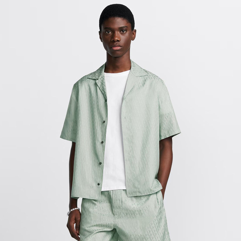 Dior Men's Summer Solid Color Letter Printed V-Neck Single Breasted Short Sleeve Shirt #76919